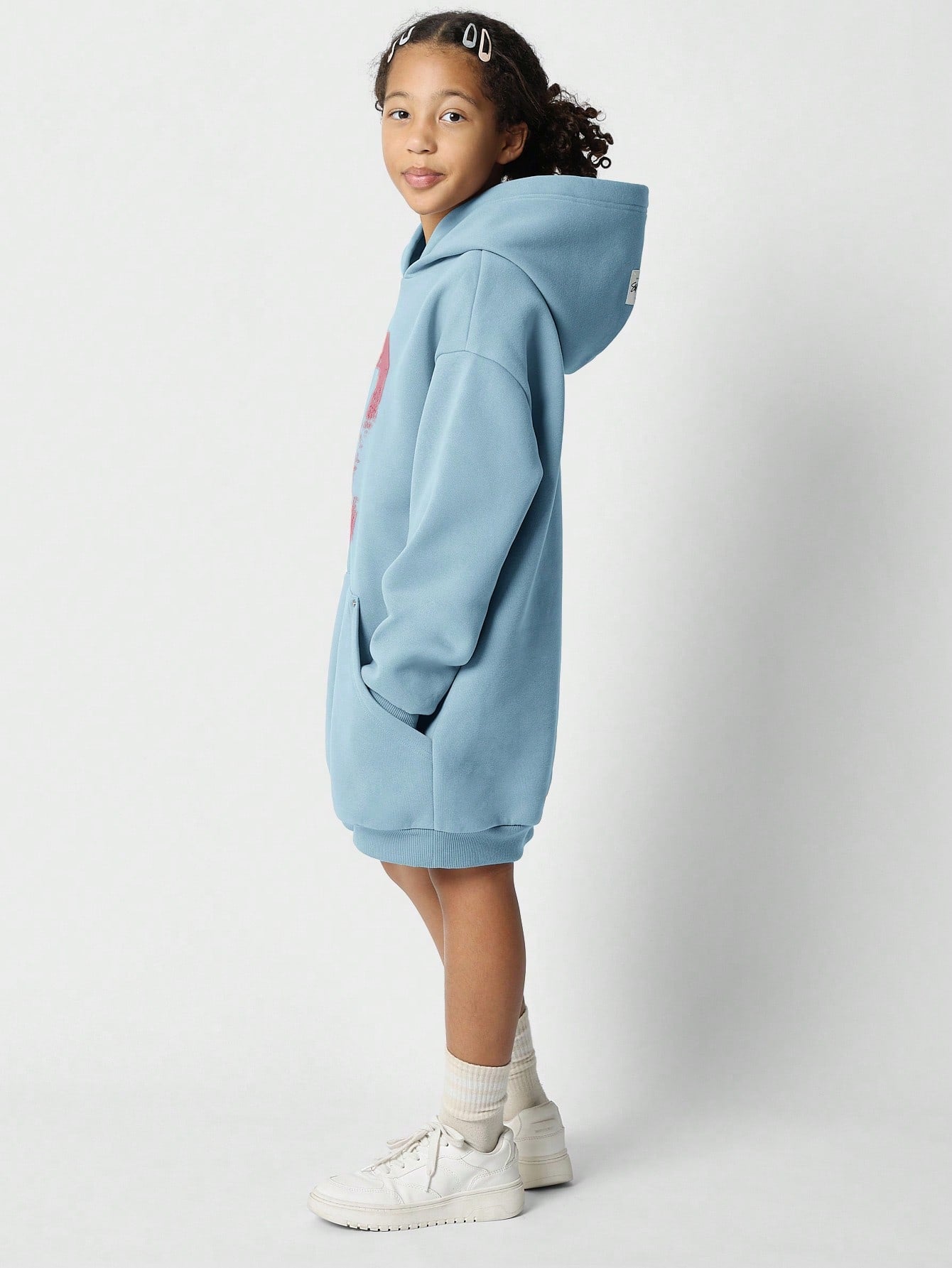 Tween Girls Oversized Hoodie Dress With Front Graphic Print