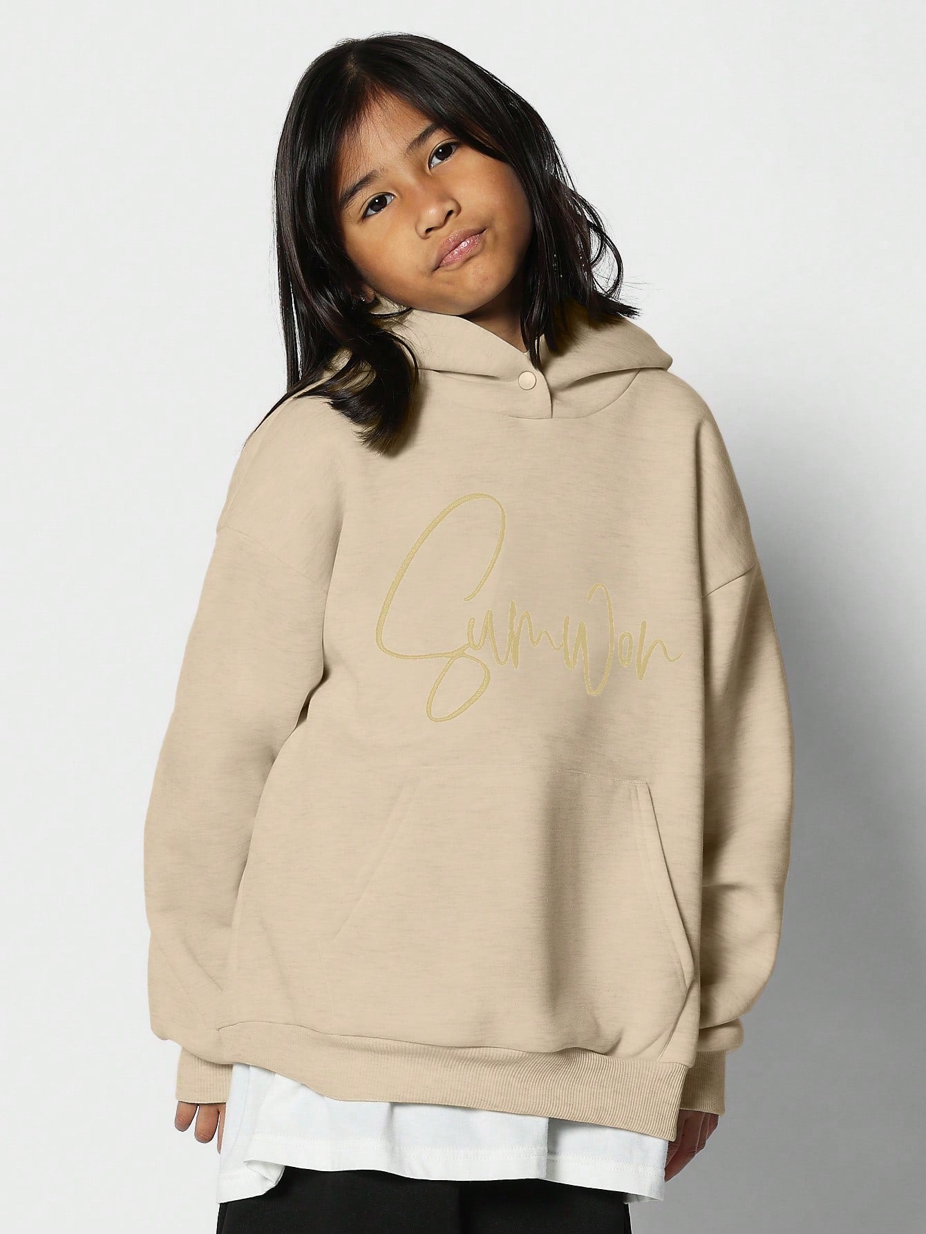 Tween Girls Overhead Hoodie With Embroidery