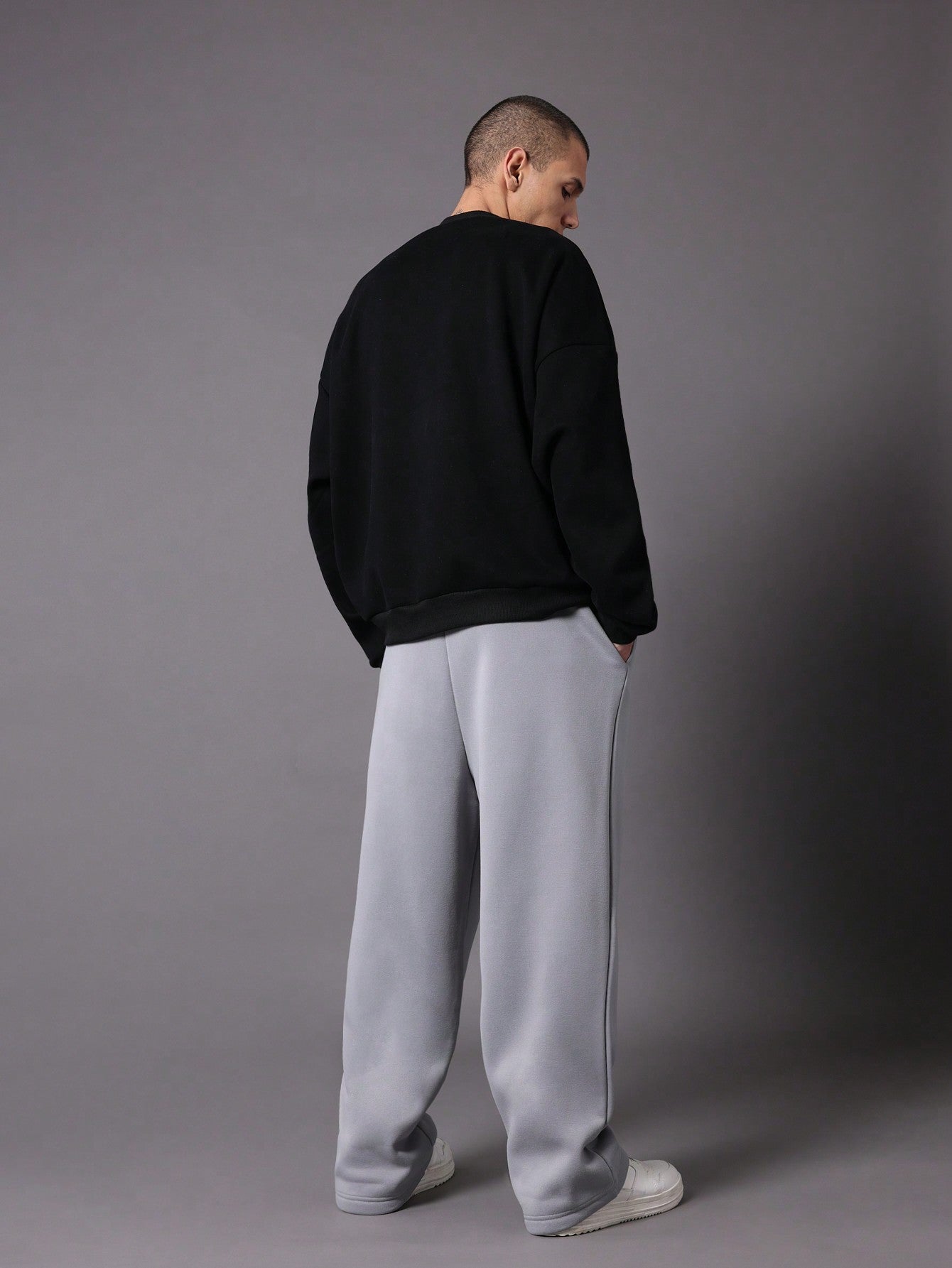 Straight Fit Drop Crotch Sweatpants With Embroidered Applique Pattern