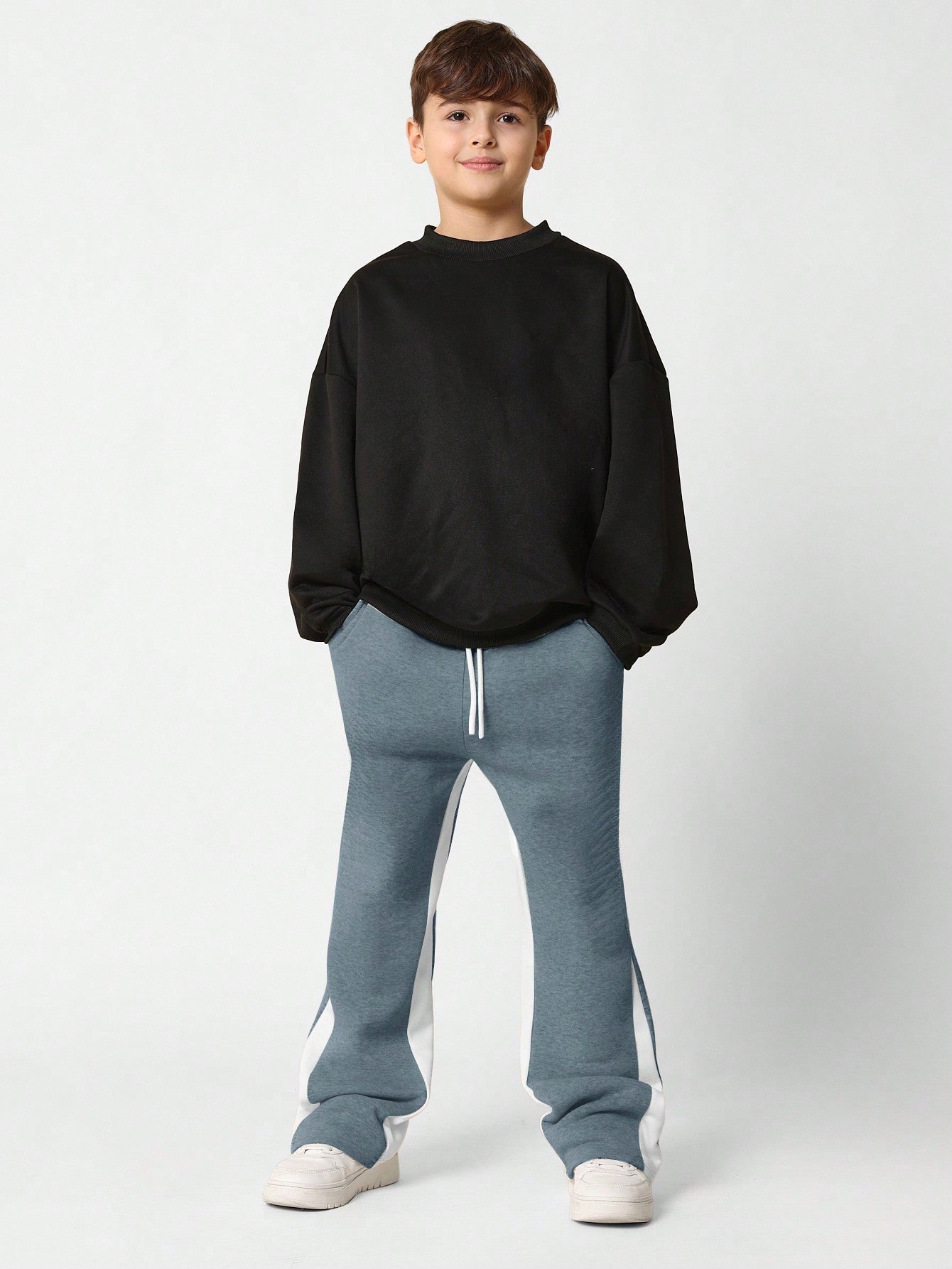 Tween Boys Comfy Grey Marl Flare Fit Panelled Essential Sweatpants