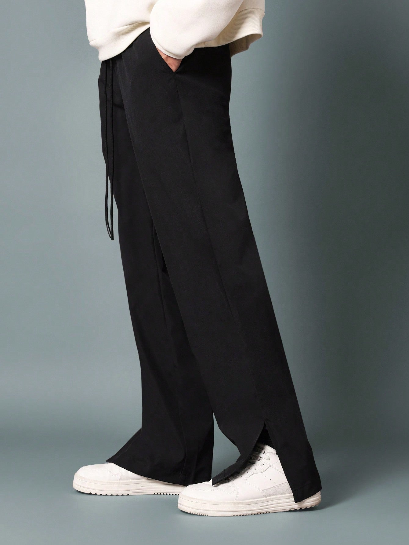 Flare Fit Split Hem Nylon Pants With Drawstrings