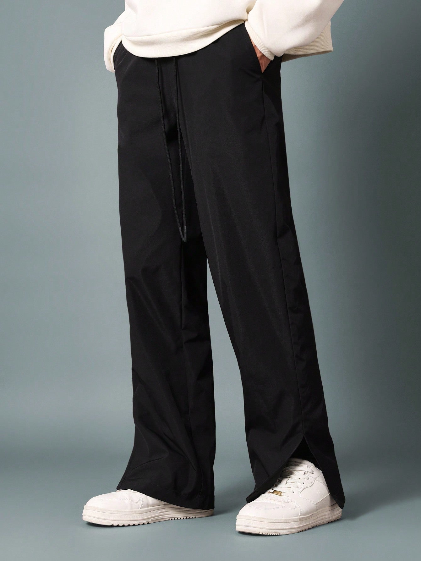 Flare Fit Split Hem Nylon Pants With Drawstrings