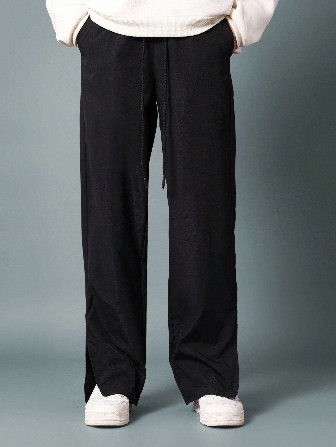 Flare Fit Split Hem Nylon Pants With Drawstrings