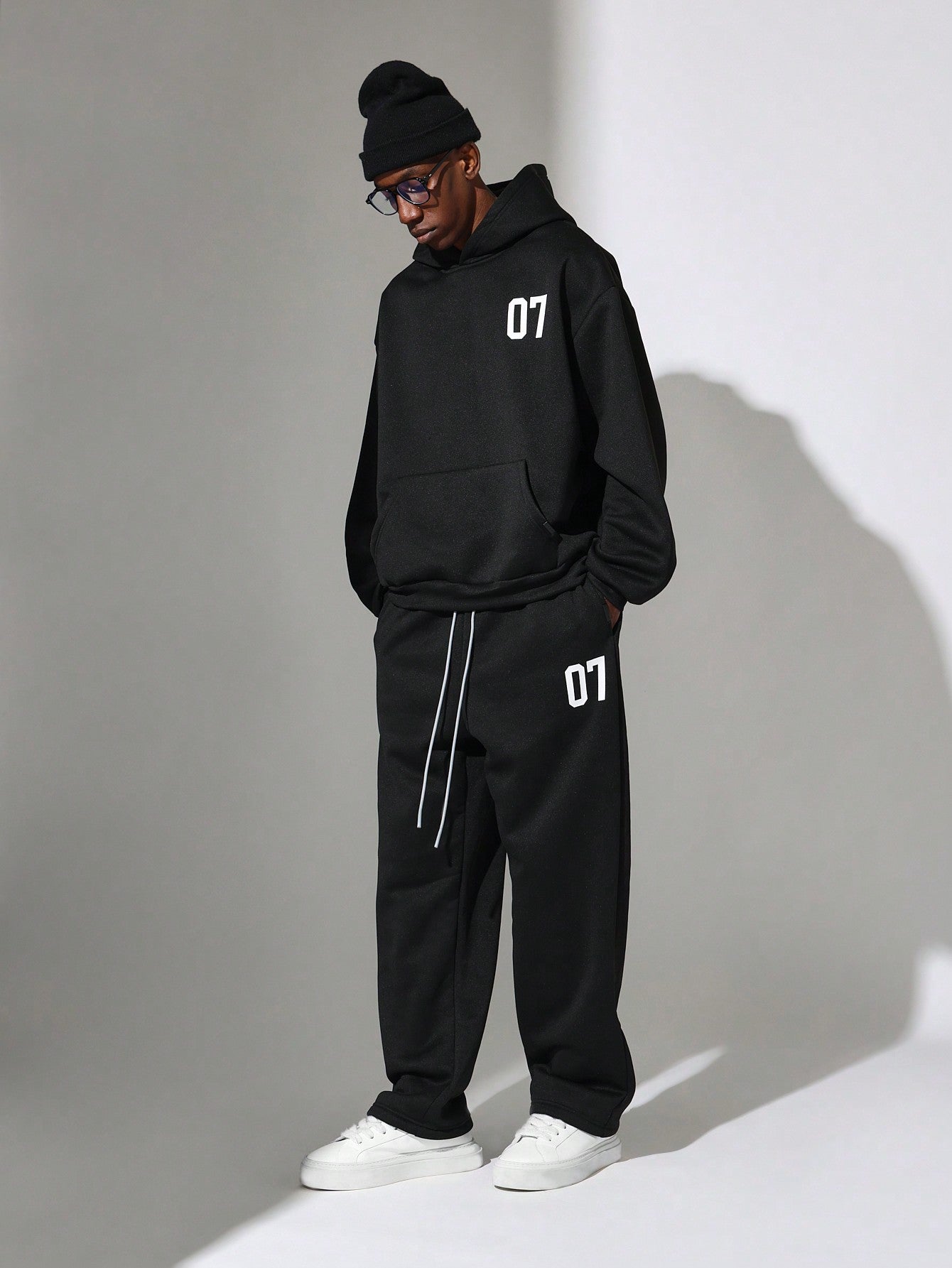 Regular Fit Overhead Hoodie And Drop Crotch Sweatpants With Small Graphic Print 2 Piece Set