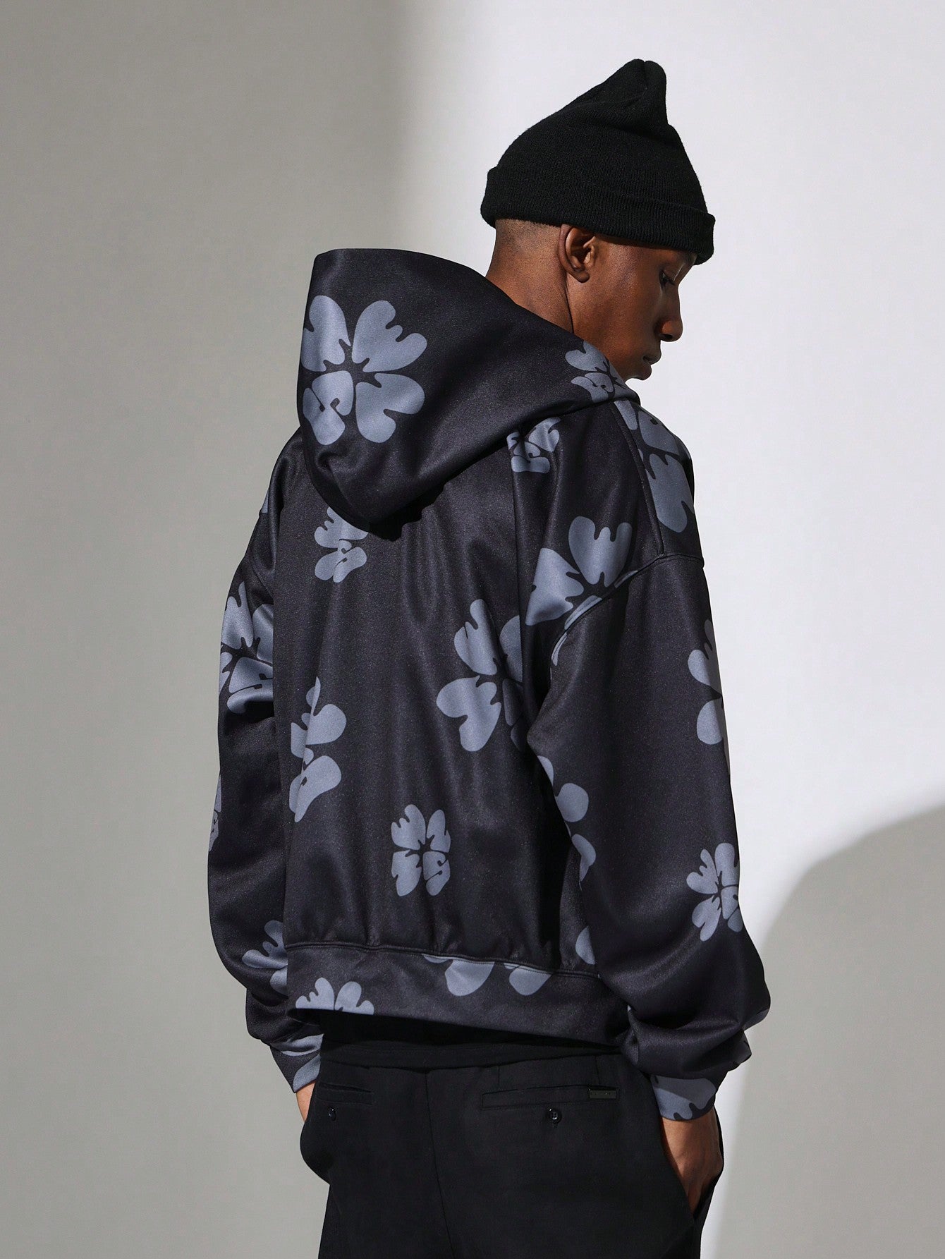 Regular Fit Zip-Up Floral Printed Hoodie