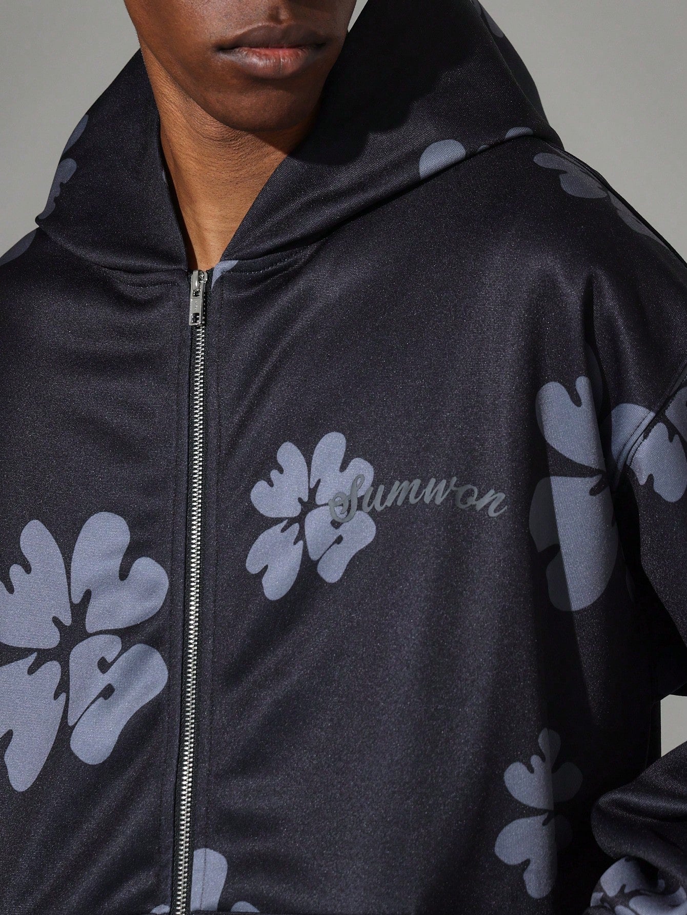 Regular Fit Zip-Up Floral Printed Hoodie