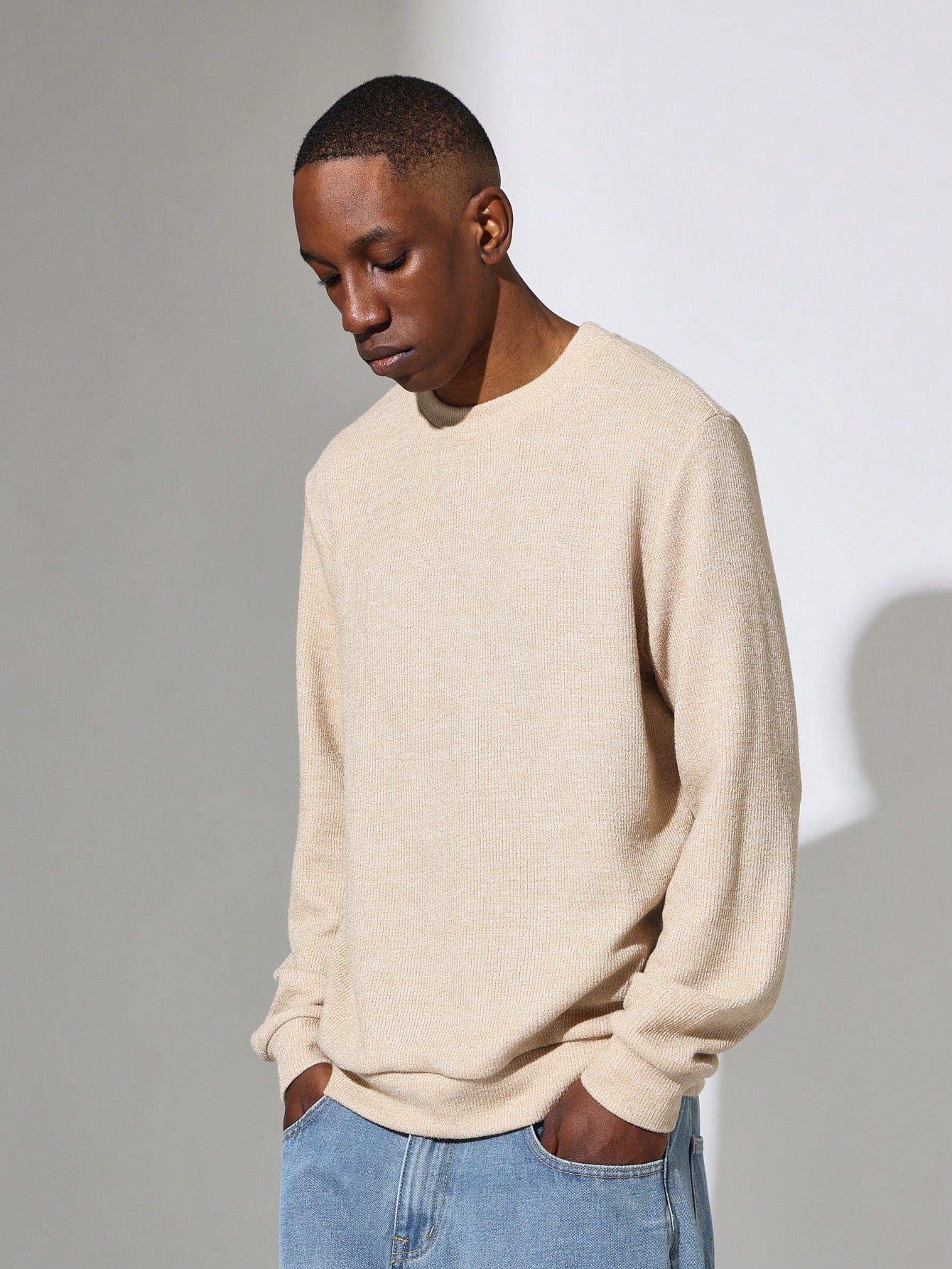 Slim Fit Knit Melange Sweatshirt