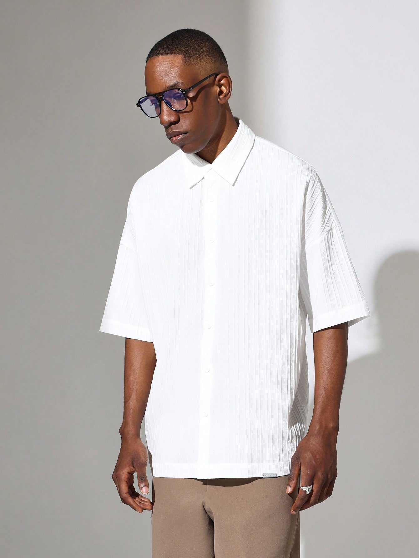 Regular Fit Short Sleeve Textured Revere Collar Shirt