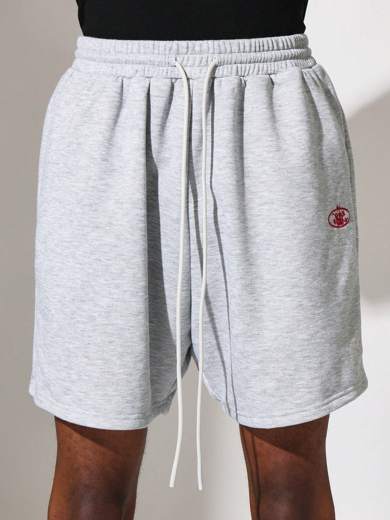 Regular Fit Lightweight Overhead Hoodie And Drop Crotch Shorts With Small Embroidery Pattern & Drawstrings 2 Piece Set