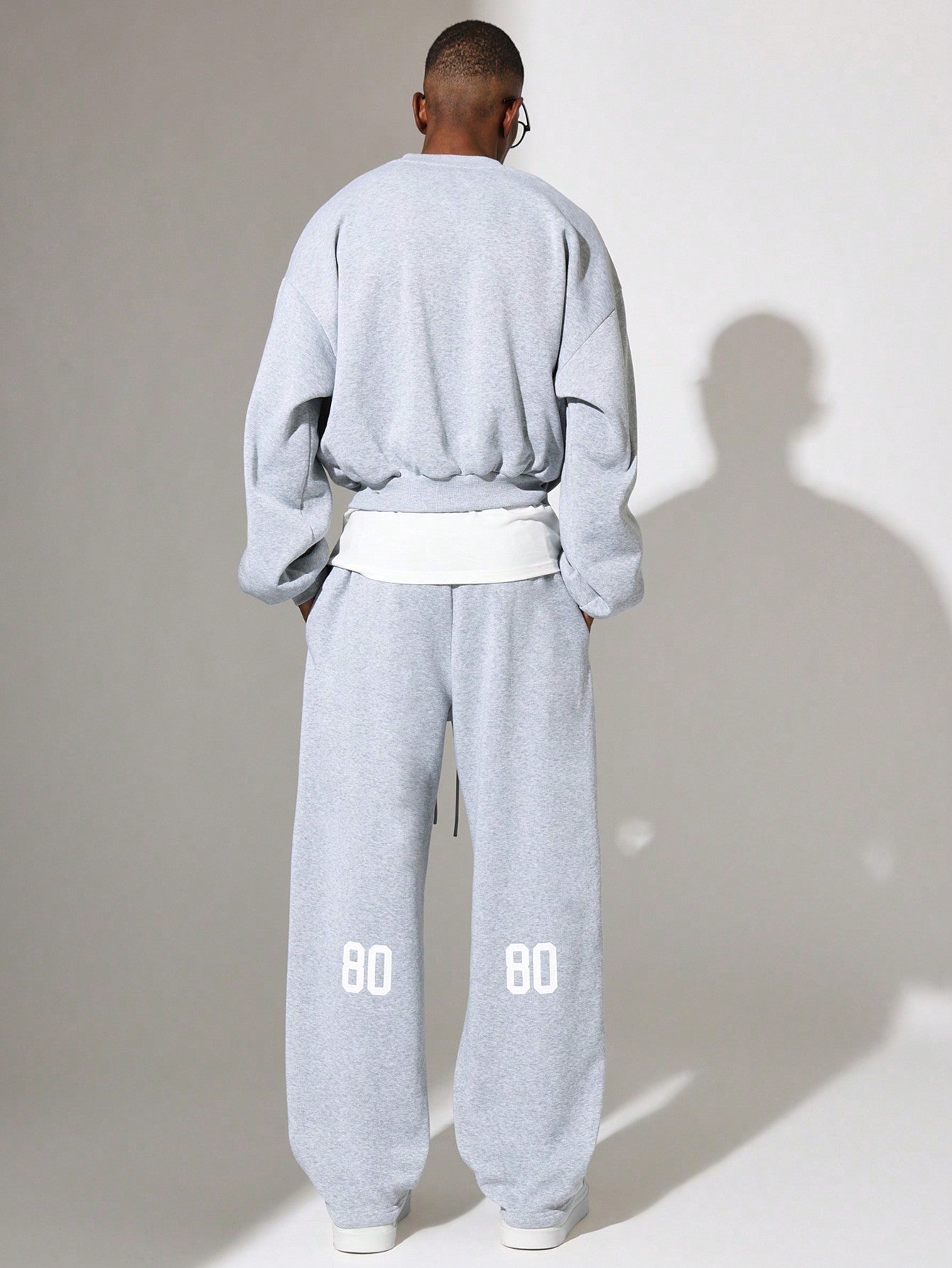 Crop Fit Sweatshirt With Graphic Print And Straight Fit Drop Crotch Sweatpants 2 Piece Set