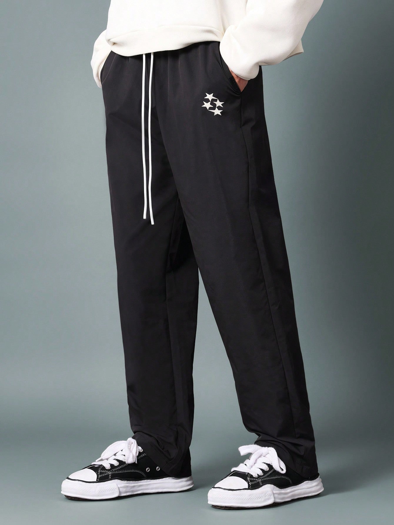 Straight Fit Nylon Pant With Graphic Print