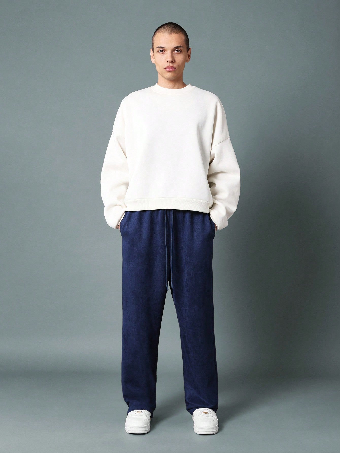 Straight Fit Suedette Drop Crotch Essential Sweatpants