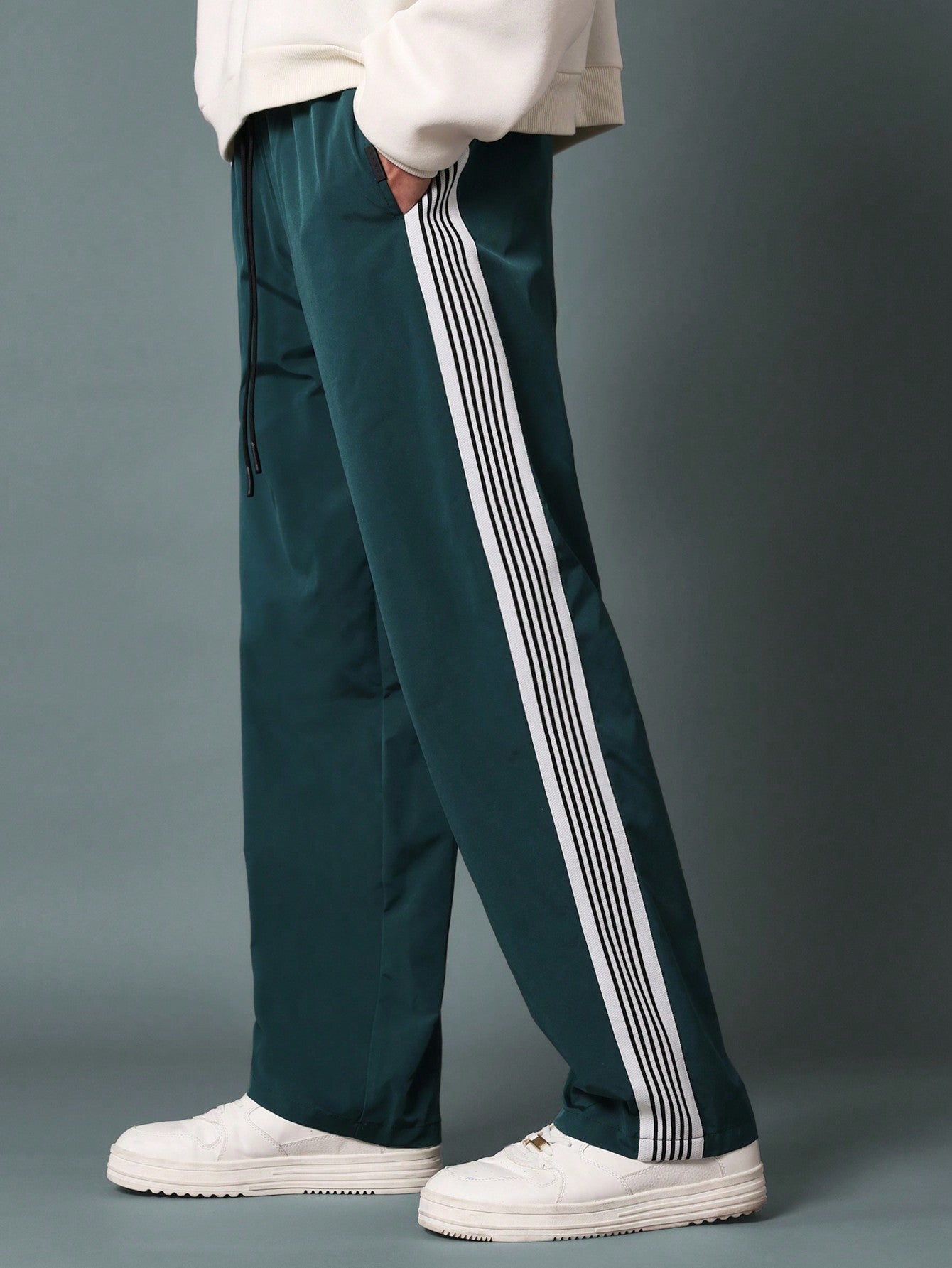 Skater Fit Nylon Pants With Side Tape & Drawstrings