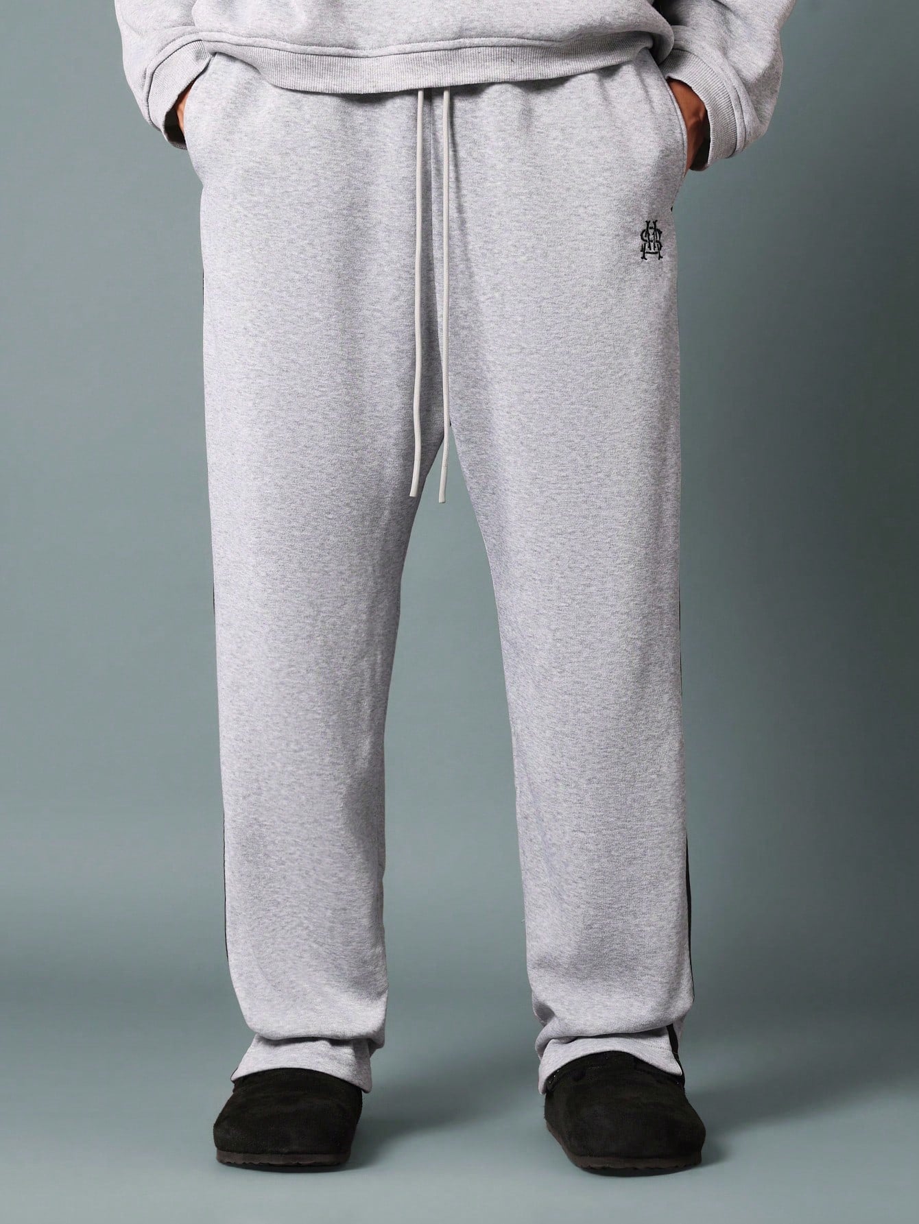 Drop Crotch Sweatpants With Embroidery & Side Contrast Panel