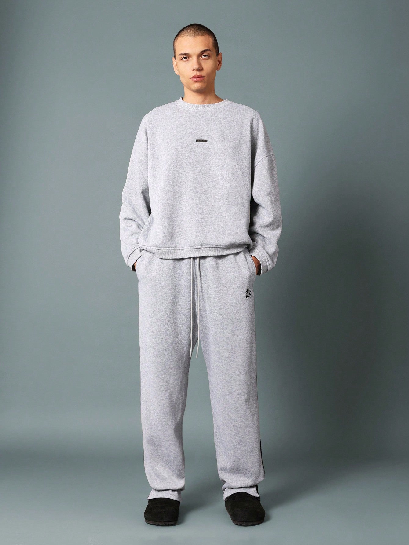 Drop Crotch Sweatpants With Embroidery & Side Contrast Panel