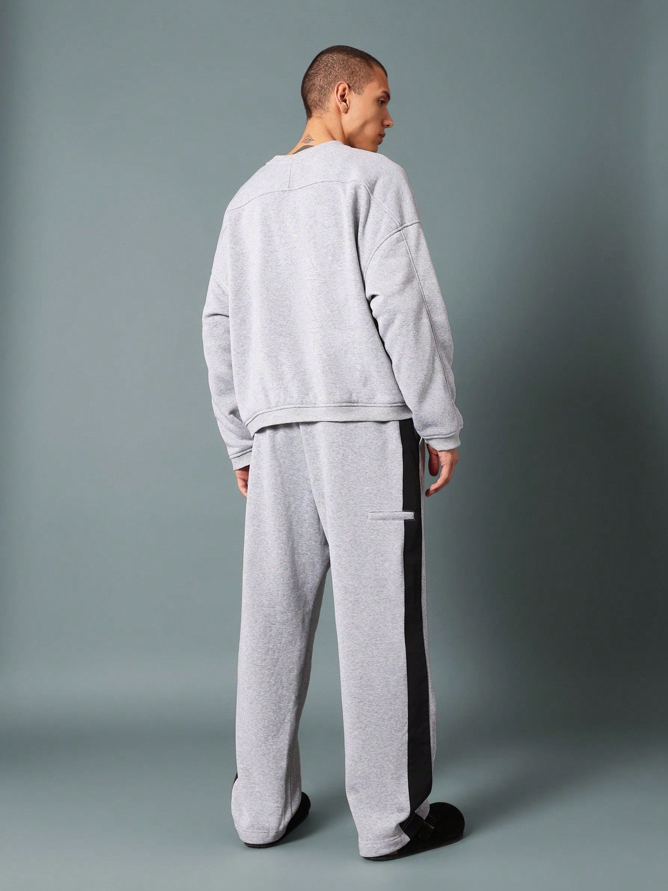 Drop Crotch Sweatpants With Embroidery & Side Contrast Panel