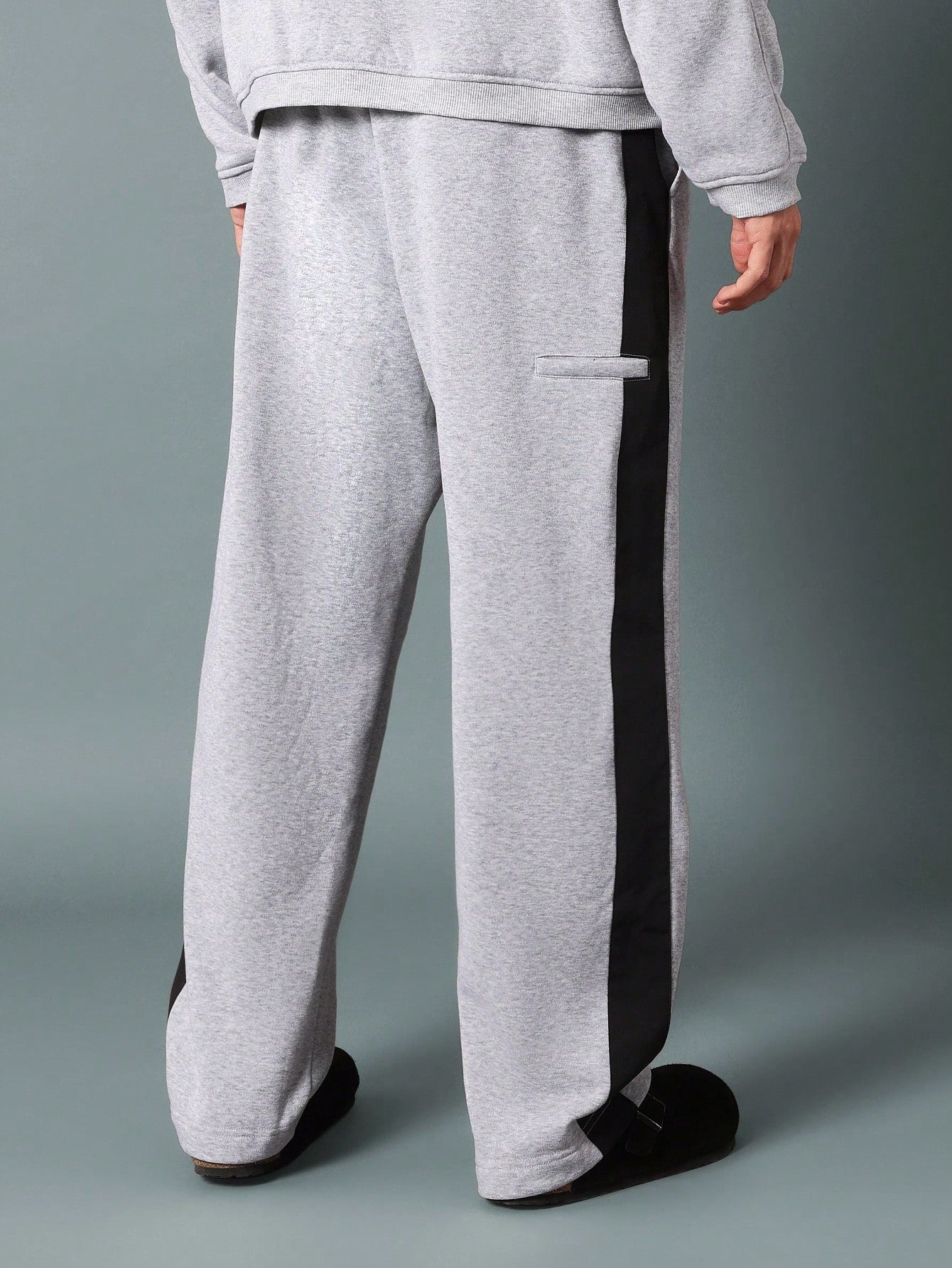 Drop Crotch Sweatpants With Embroidery & Side Contrast Panel