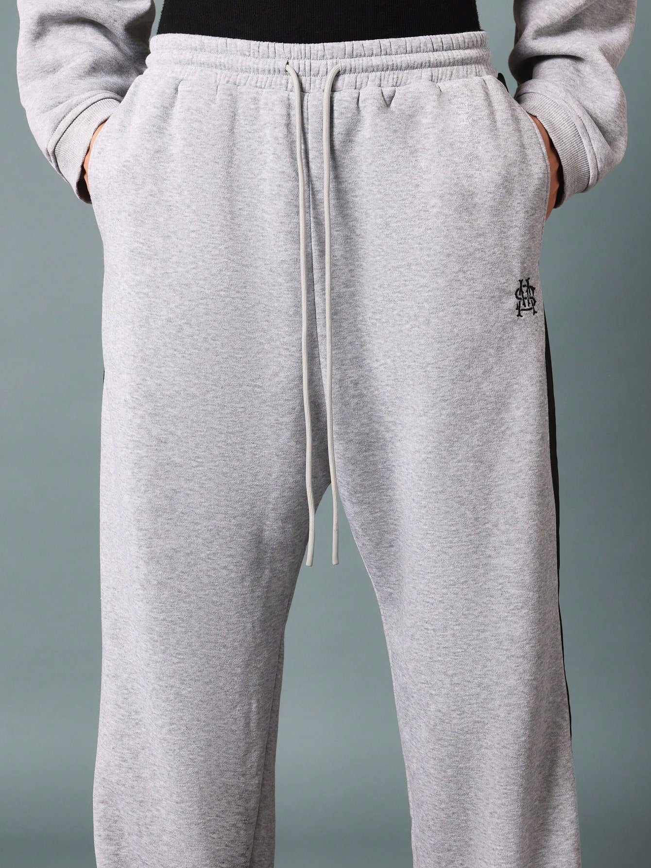 Drop Crotch Sweatpants With Embroidery & Side Contrast Panel