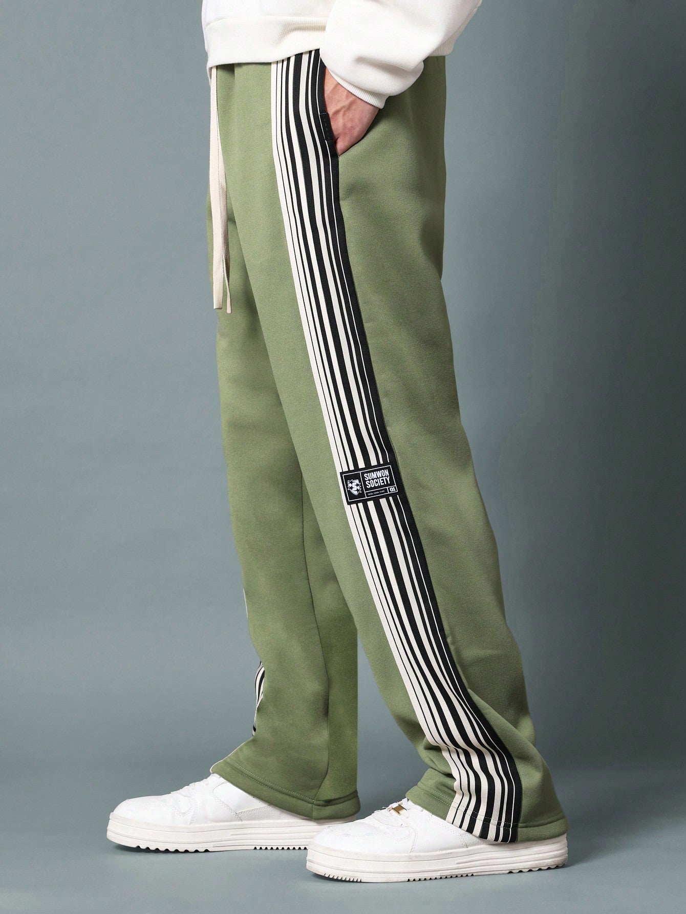 Pull On Wide Fit Drop Crotch Sweatpants With Side Stripe Tape