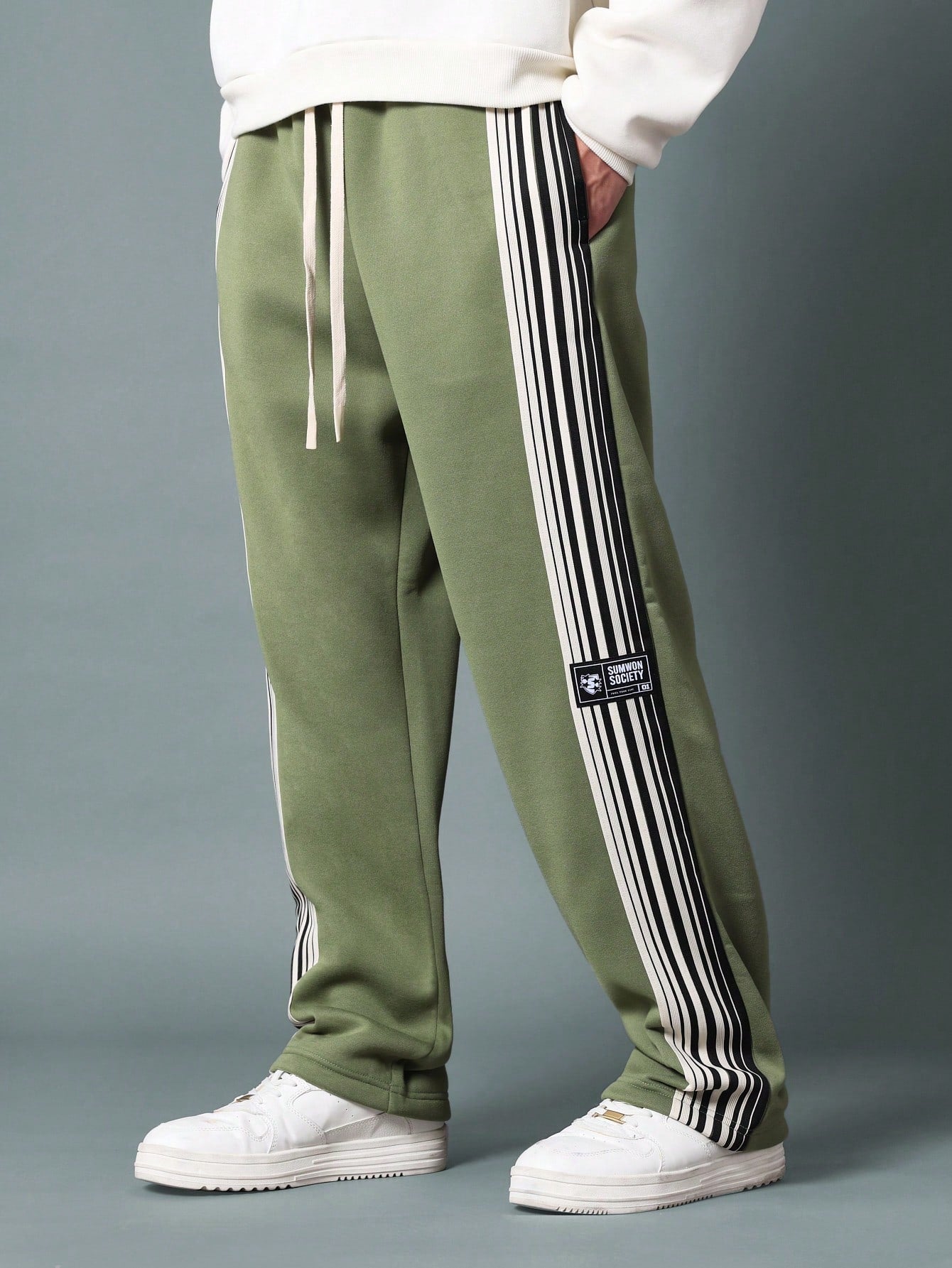 Pull On Wide Fit Drop Crotch Sweatpants With Side Stripe Tape