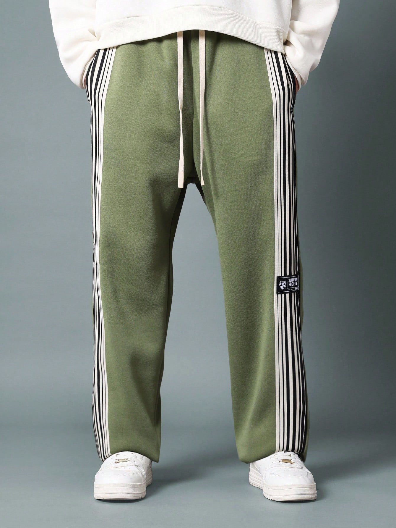 Pull On Wide Fit Drop Crotch Sweatpants With Side Stripe Tape