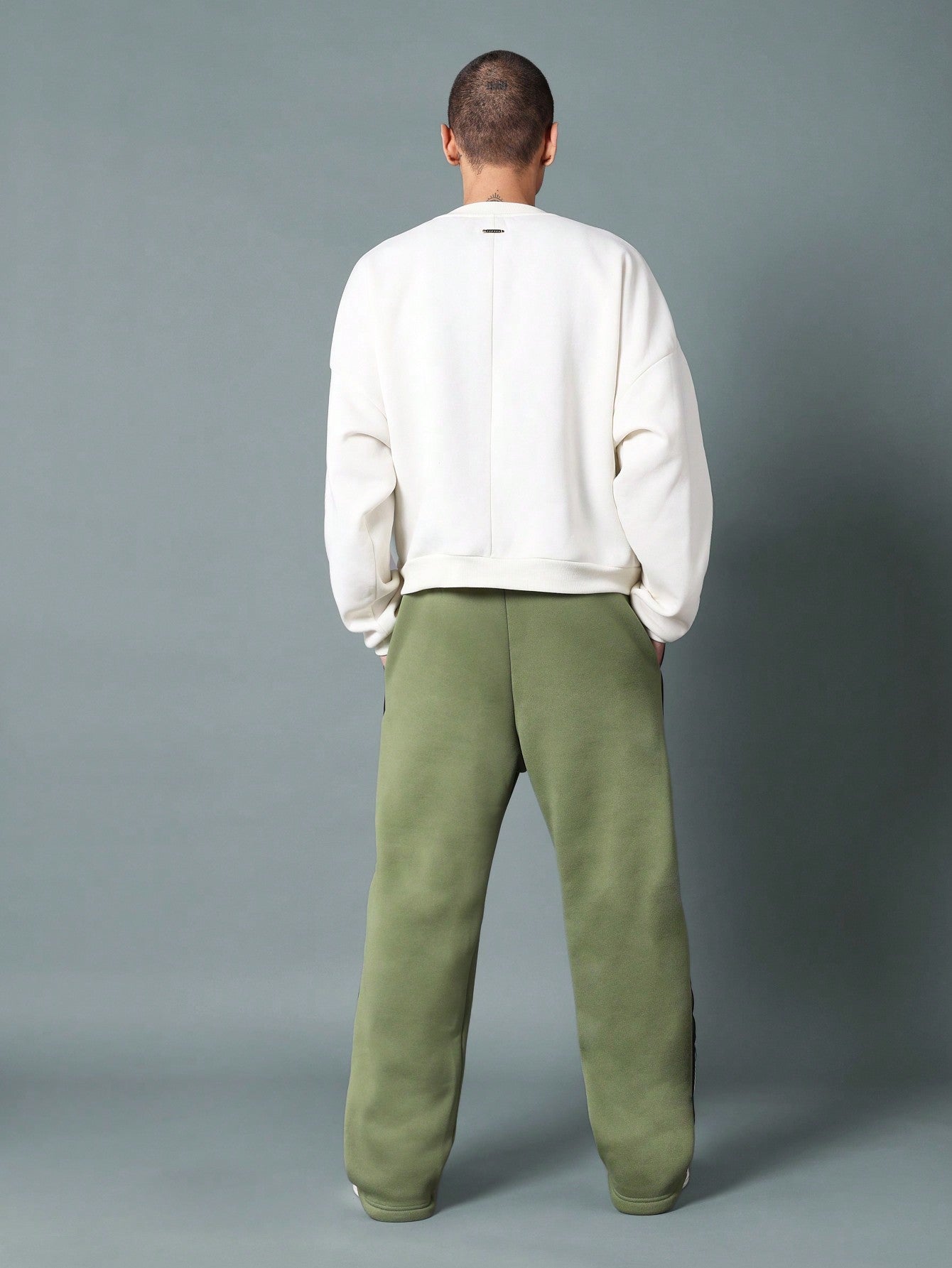 Pull On Wide Fit Drop Crotch Sweatpants With Side Stripe Tape