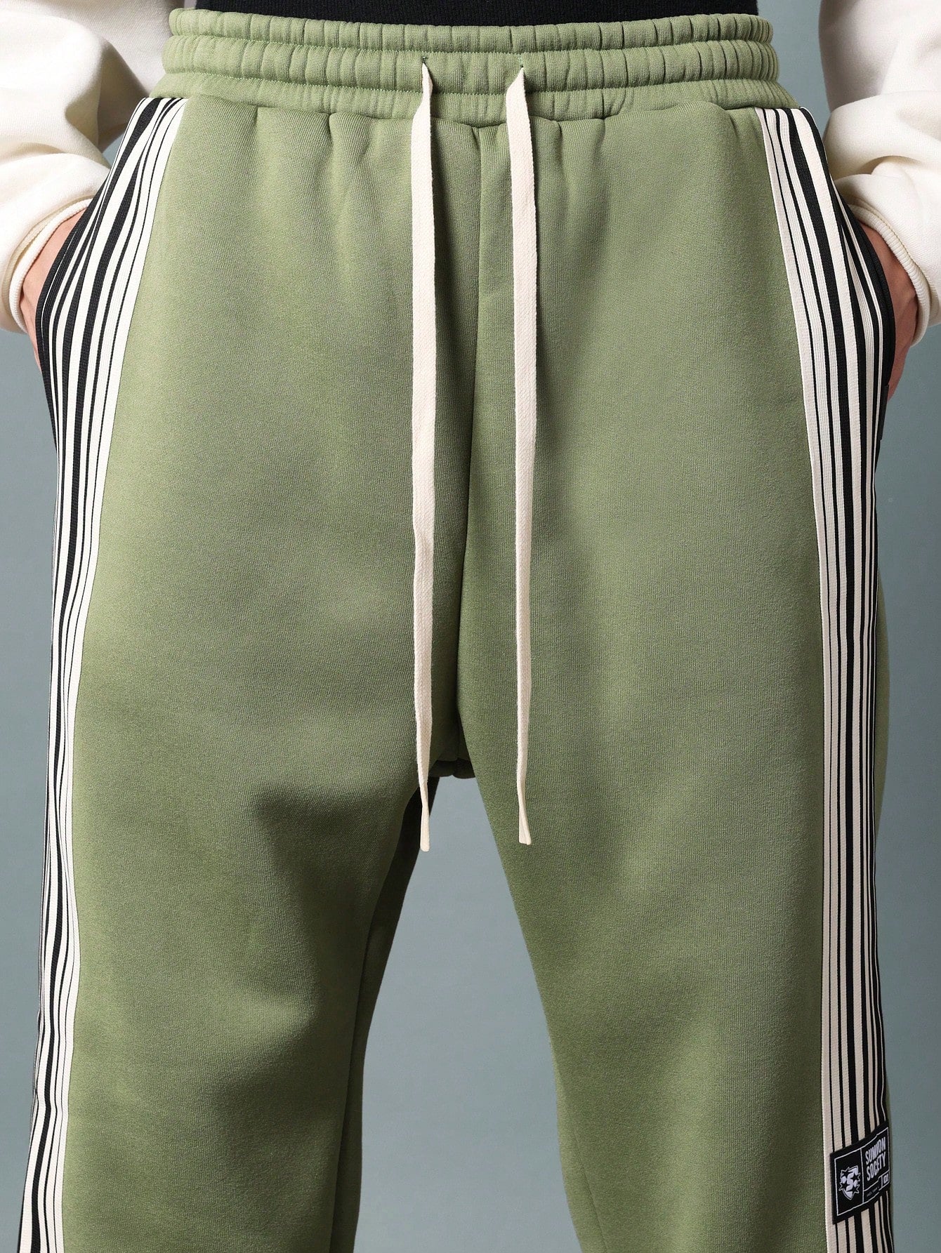 Pull On Wide Fit Drop Crotch Sweatpants With Side Stripe Tape