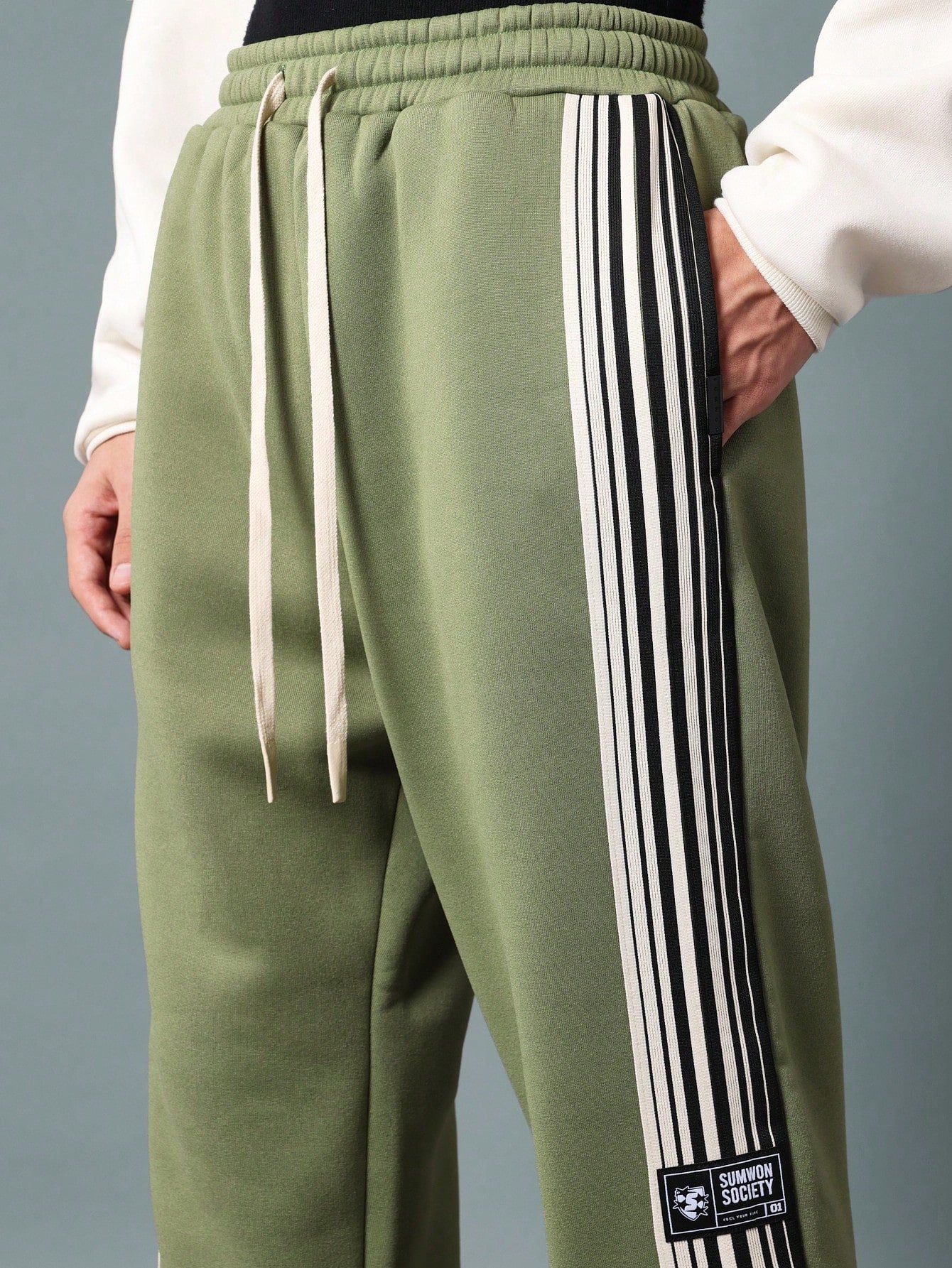 Pull On Wide Fit Drop Crotch Sweatpants With Side Stripe Tape