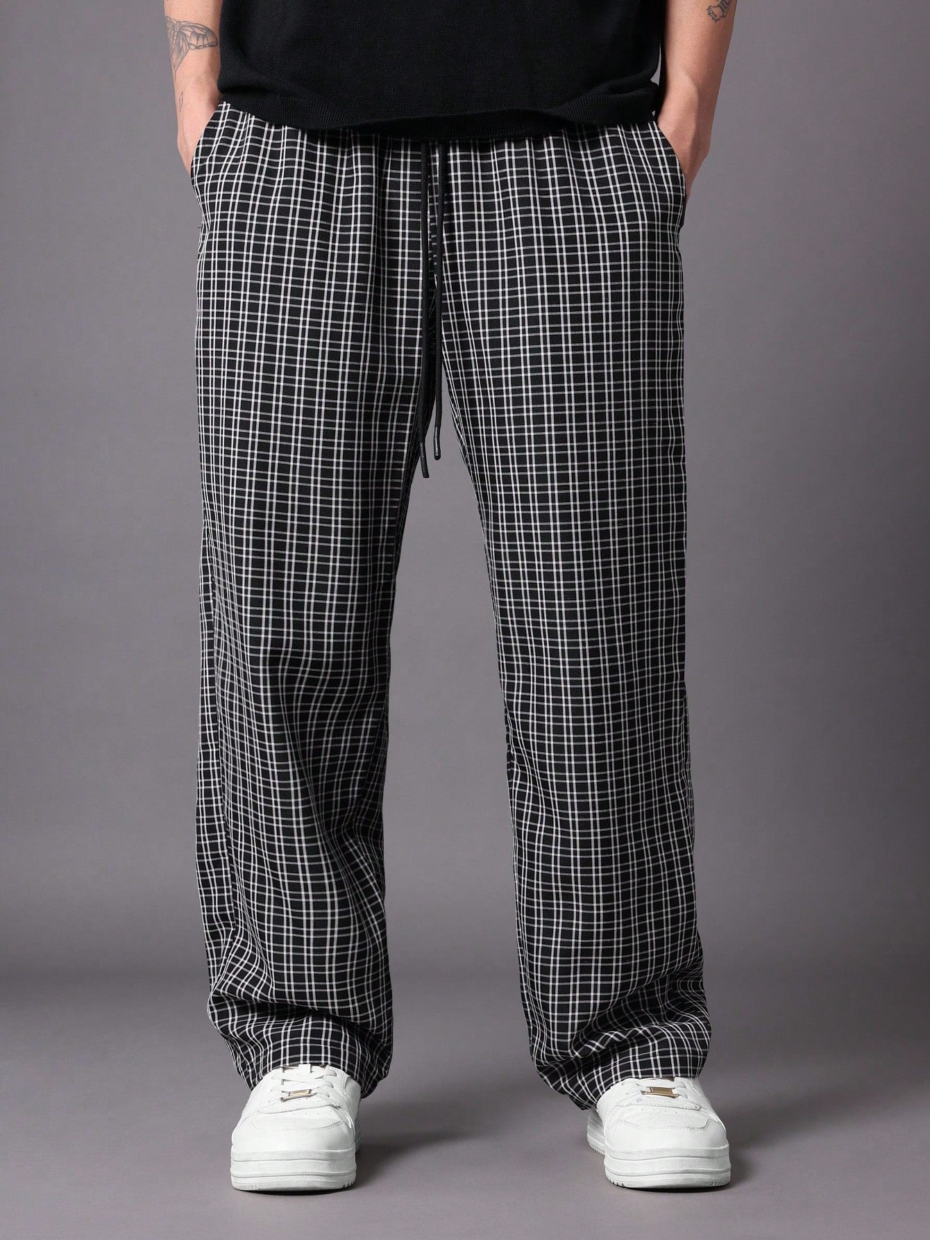 Skater Fit Pull On Check Pants