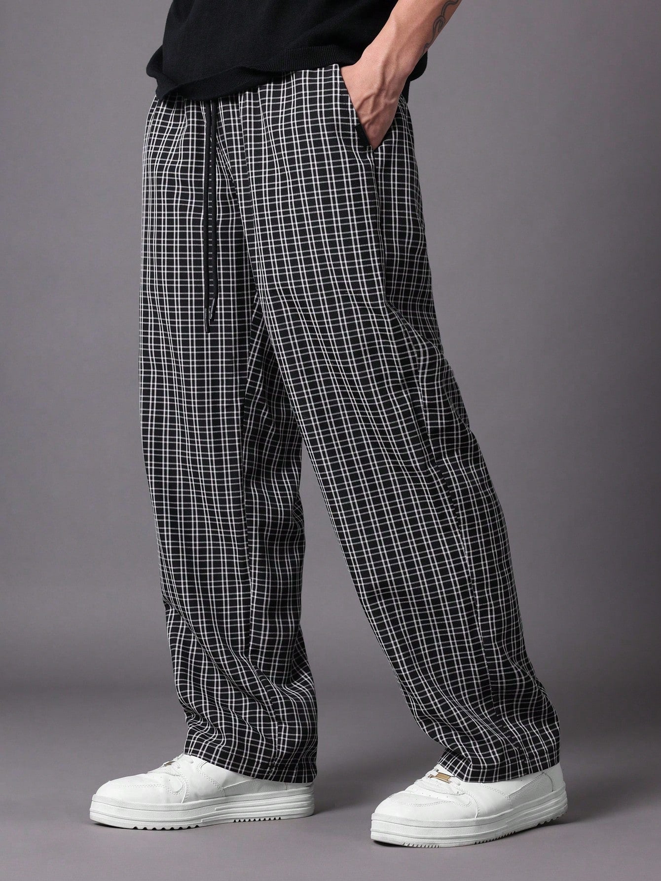 Skater Fit Pull On Check Pants