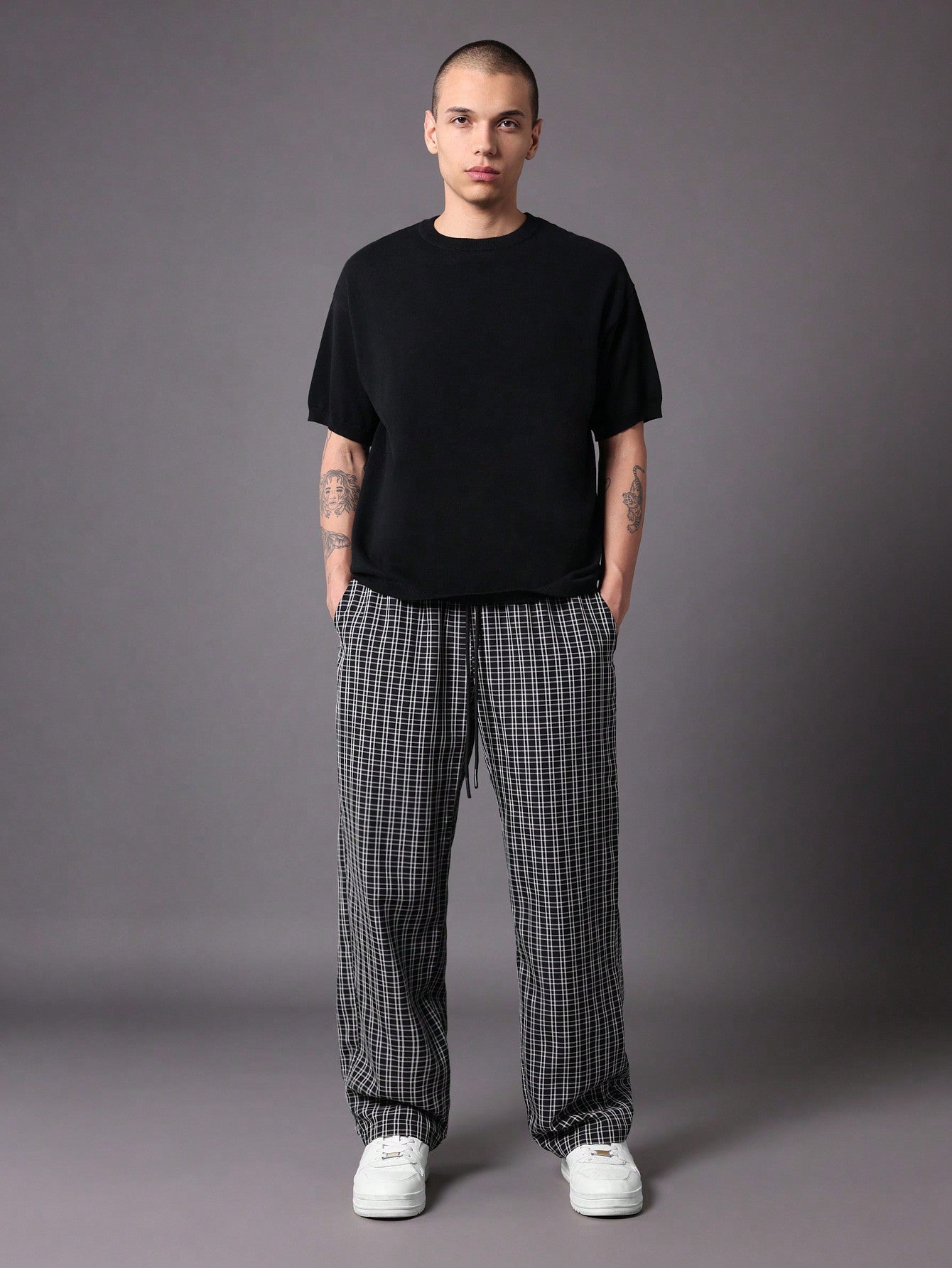 Skater Fit Pull On Check Pants