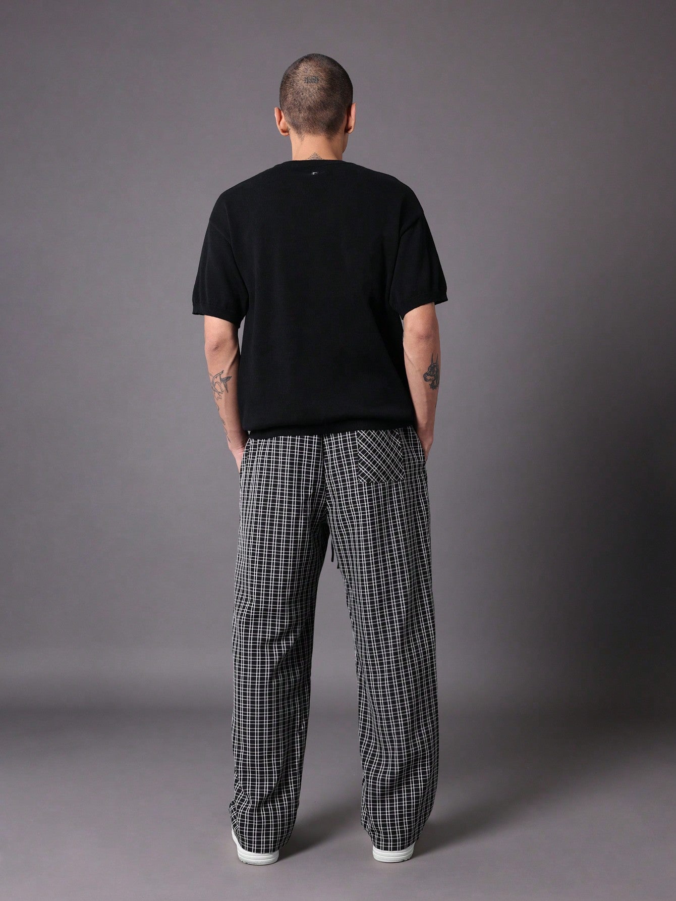 Skater Fit Pull On Check Pants