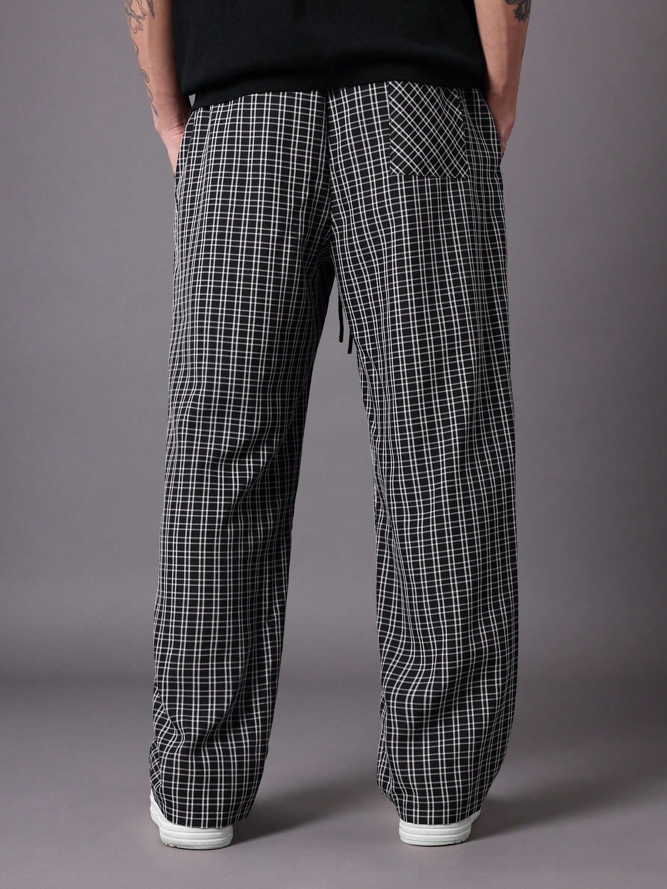 Skater Fit Pull On Check Pants