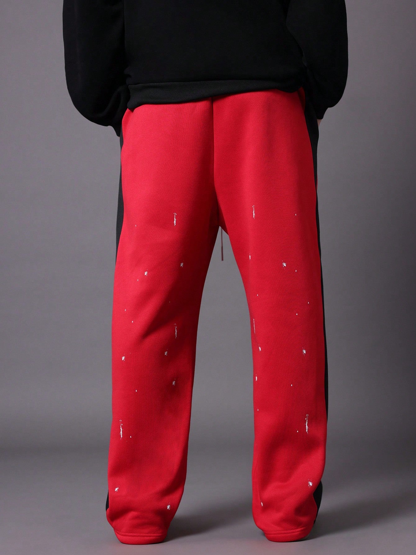 Straight Fit Contrast Side Panel Sweatpants With Drawstrings & Splatter Paint