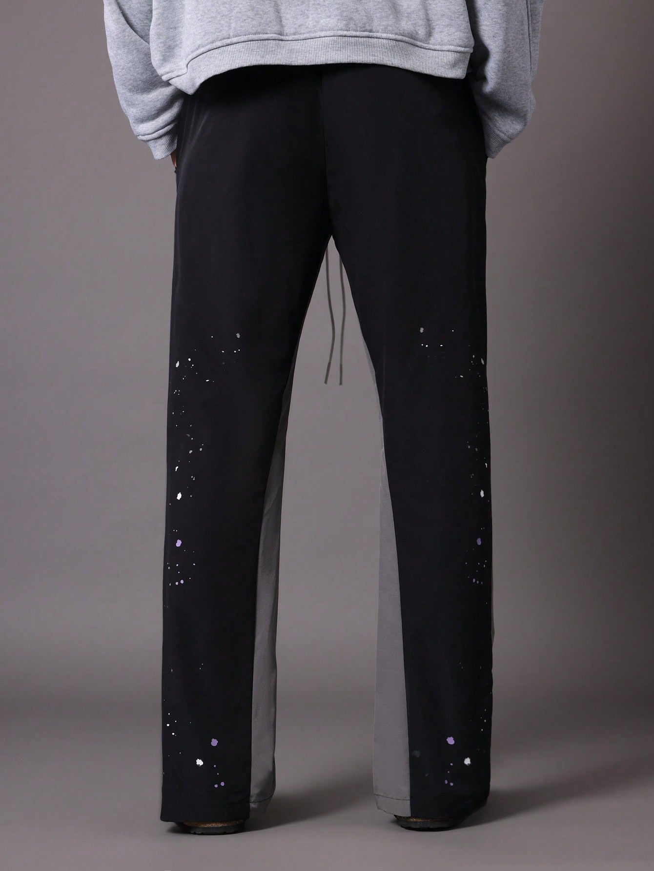 Flare Fit Colour Block Panel Nylon Pants With Paint Splatter