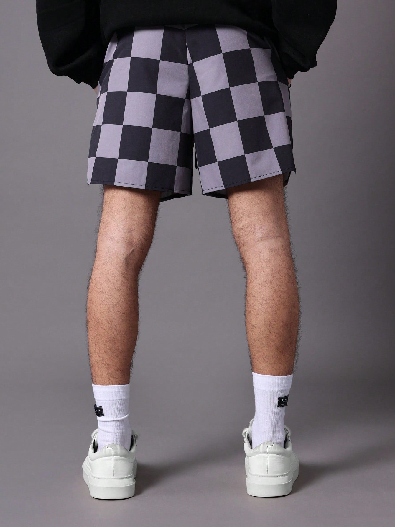 Checkerboard Nylon Shorts With Slits