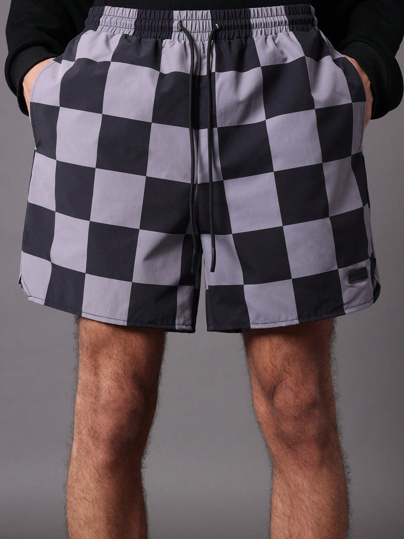 Checkerboard Nylon Shorts With Slits