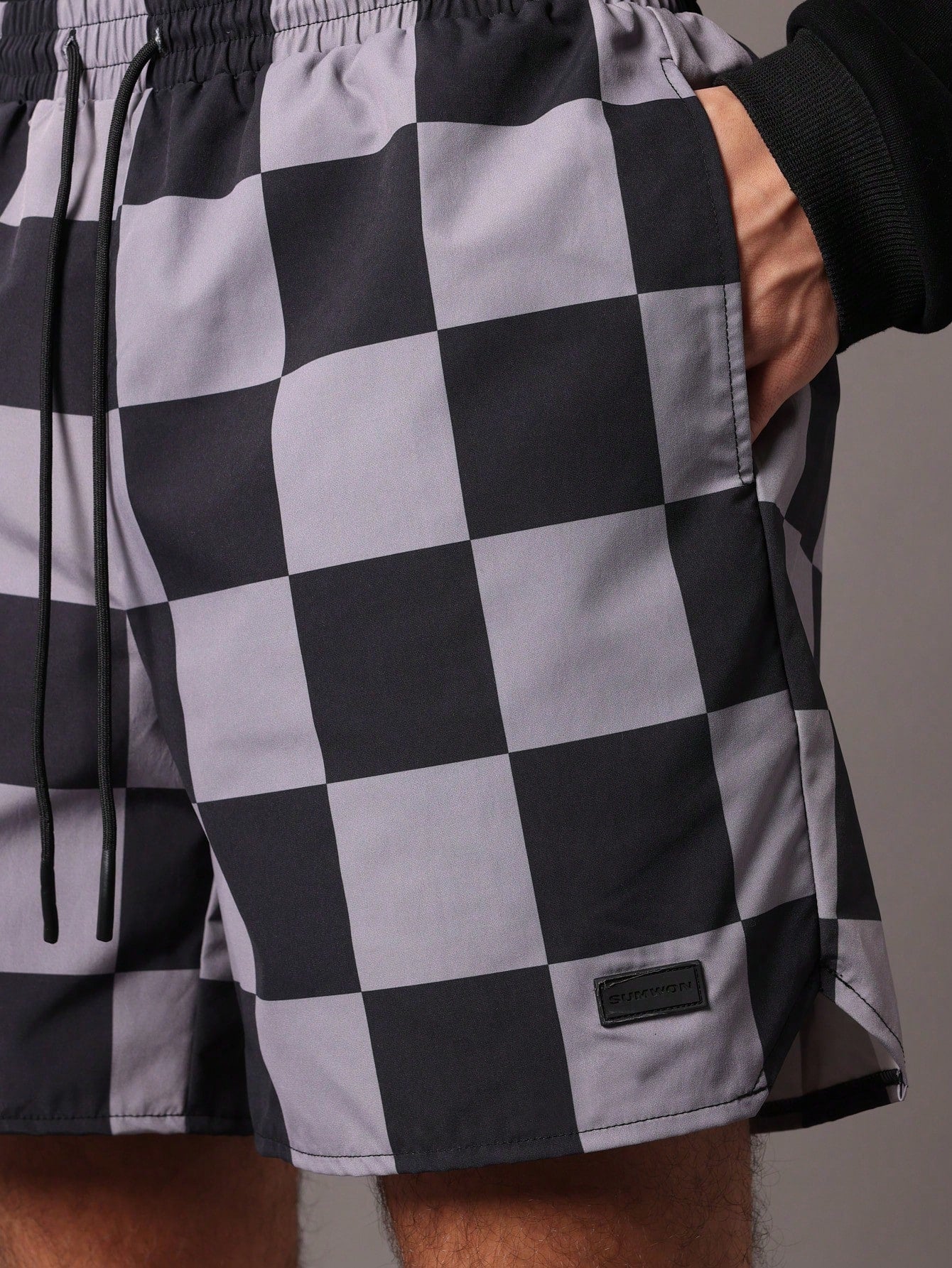 Checkerboard Nylon Shorts With Slits