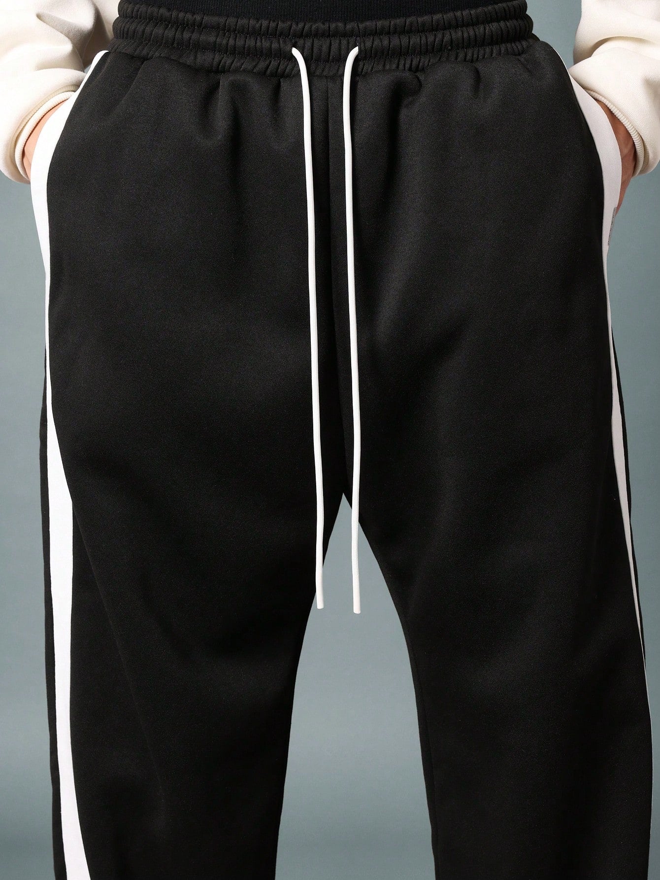 Straight Fit Drop Crotch Sweatpants With Side Tape Detail & Drawstrings