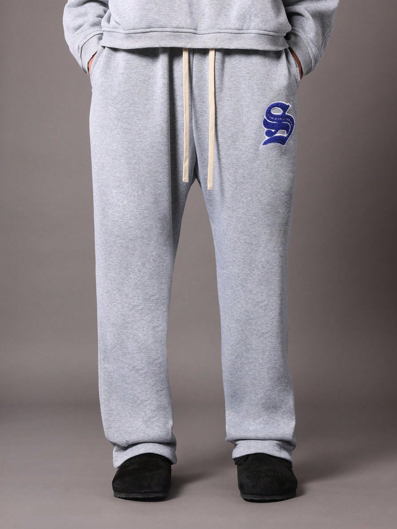 Drop Crotch Pull On Sweatpants With Embroidery Pattern