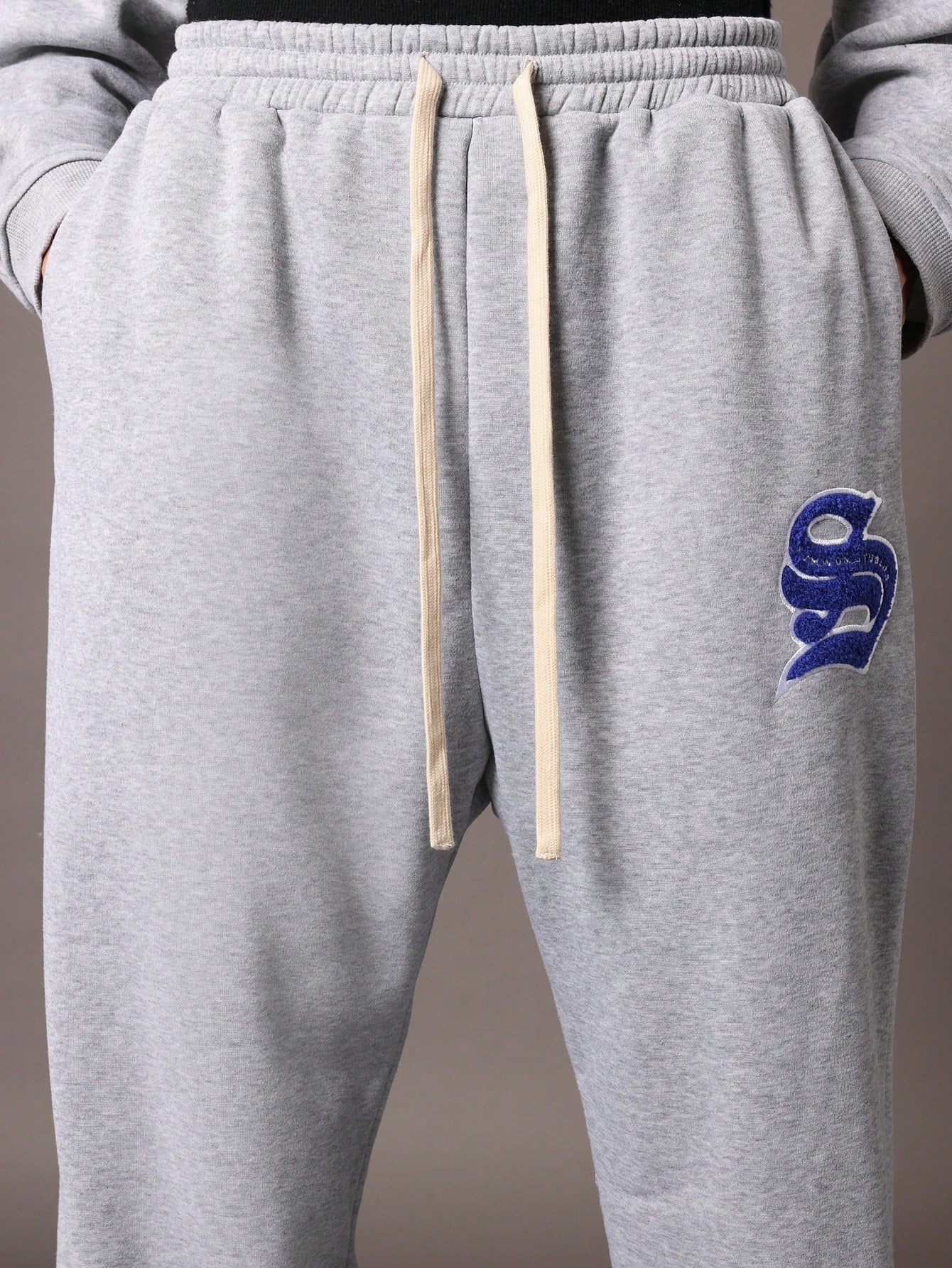 Drop Crotch Pull On Sweatpants With Embroidery Pattern