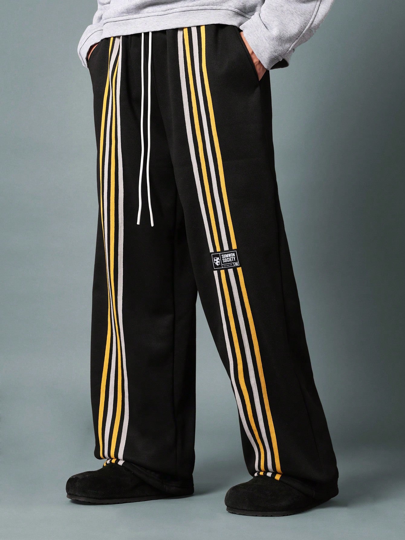 Straight Fit Sweatpants With Stripe Tape, Label & Drawstrings