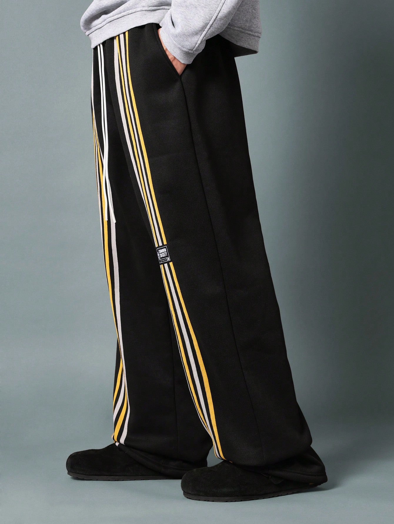 Straight Fit Sweatpants With Stripe Tape, Label & Drawstrings