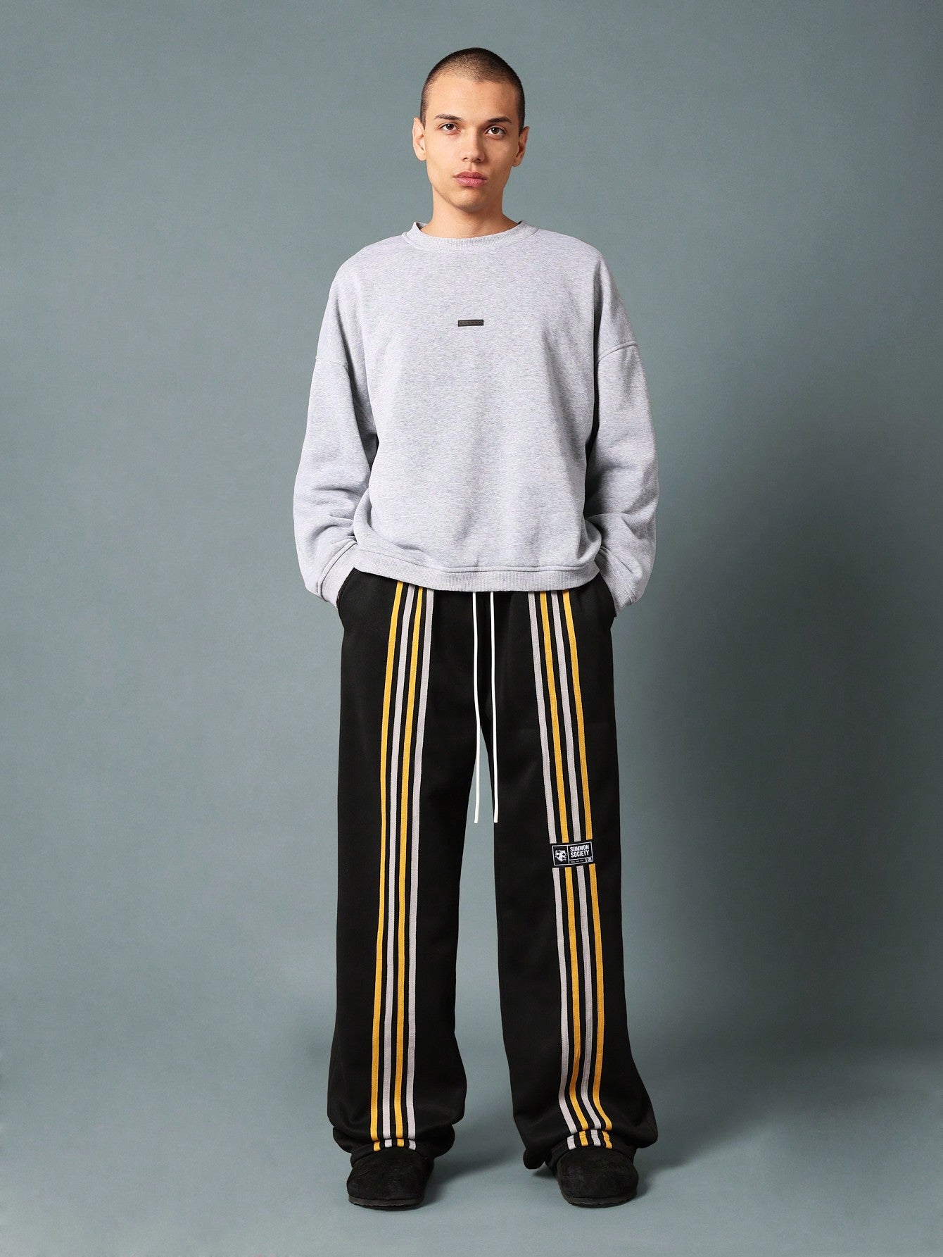 Straight Fit Sweatpants With Stripe Tape, Label & Drawstrings