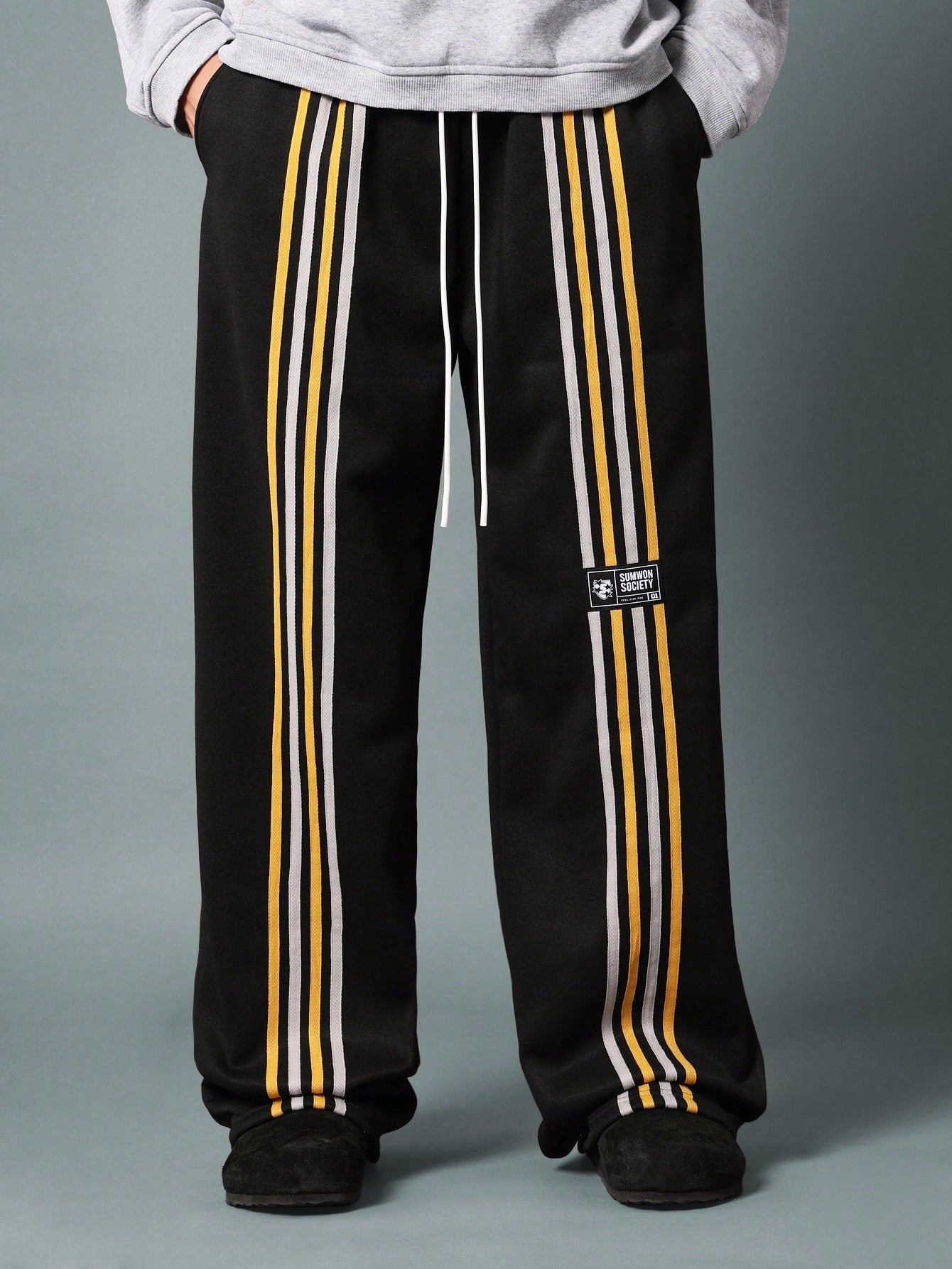 Straight Fit Sweatpants With Stripe Tape, Label & Drawstrings