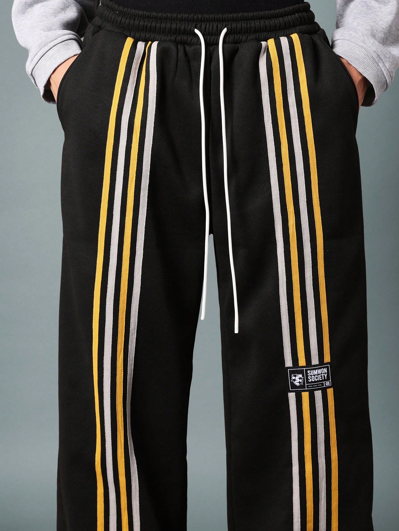 Straight Fit Sweatpants With Stripe Tape, Label & Drawstrings