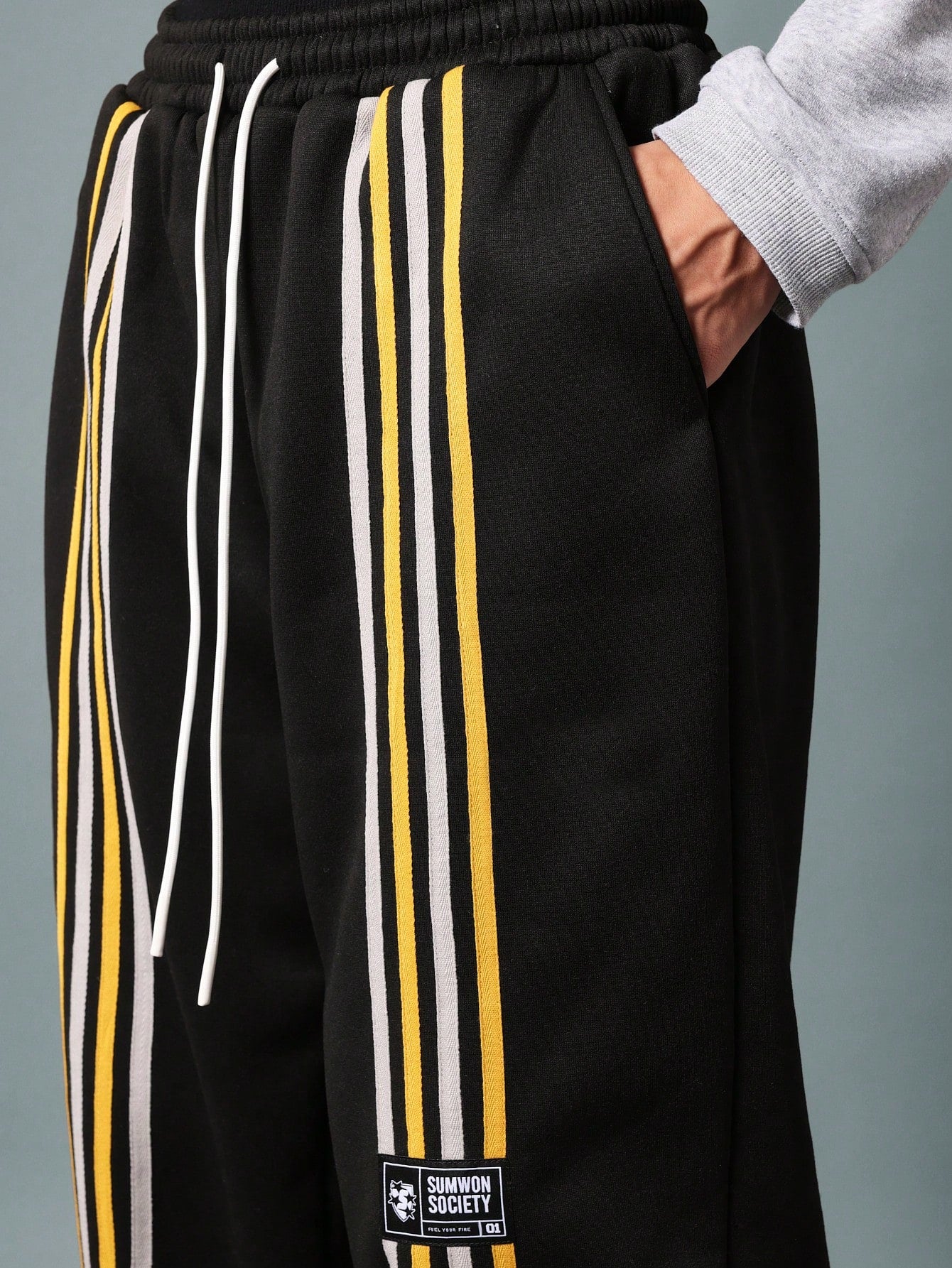 Straight Fit Sweatpants With Stripe Tape, Label & Drawstrings