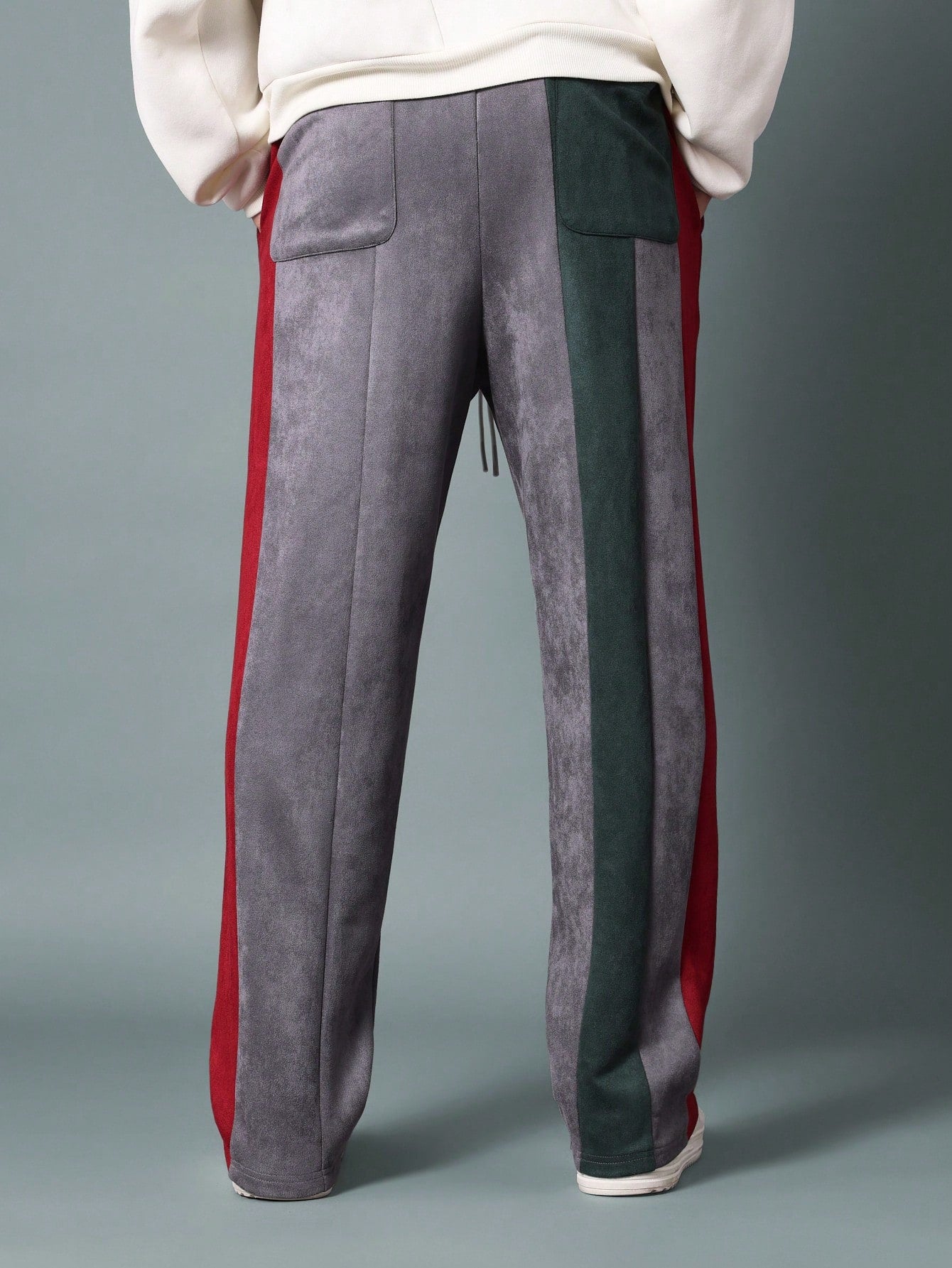 Drop Crotch Colour Block Panelled Sweatpants With Towel Applique Embroidery Drawstrings