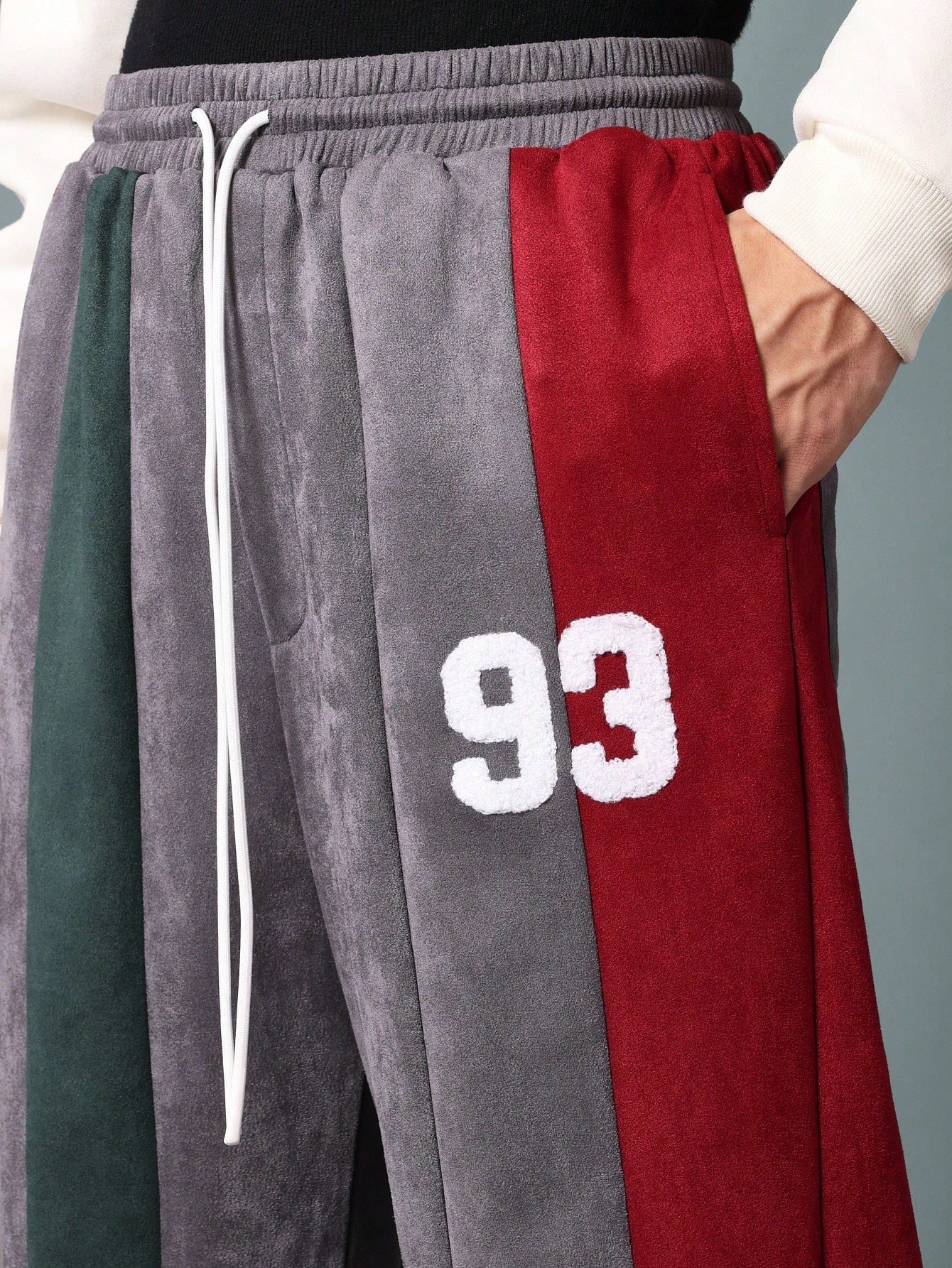 Drop Crotch Colour Block Panelled Sweatpants With Towel Applique Embroidery Drawstrings