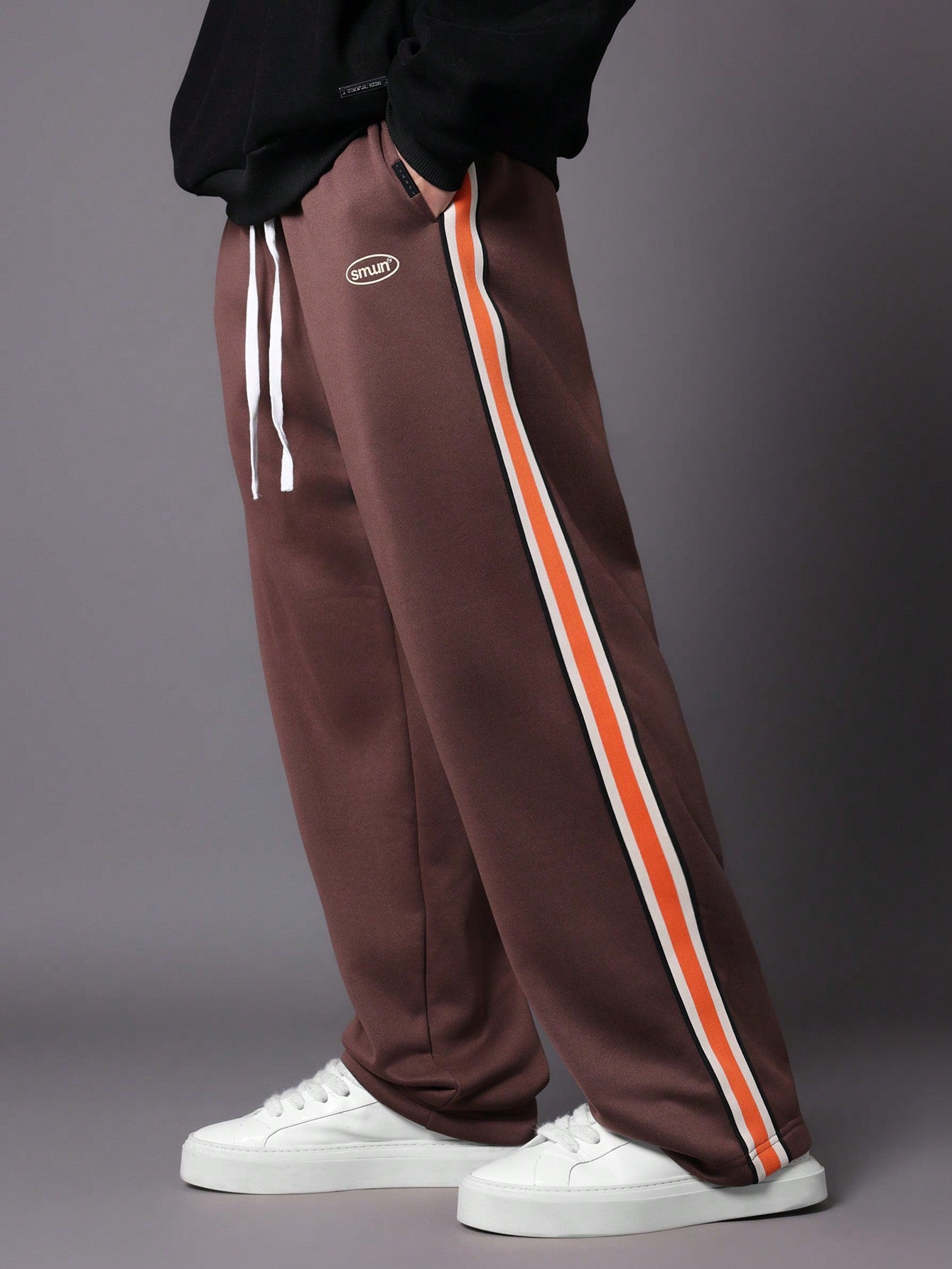 Drop Crotch Sweatpants With Side Tape & Small Graphic Print